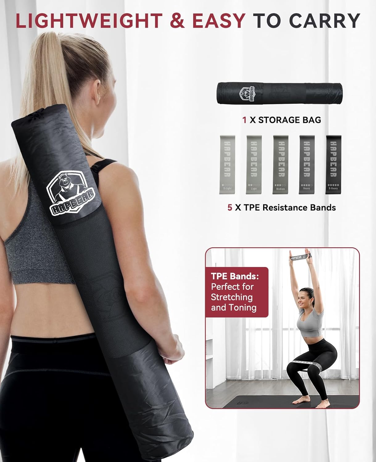 HAPBEAR Large Yoga Mat - 72"x36"x6mm (1/4 inch), Extra Wide Non-Slip Exercise Mat for Home Workout, Yoga, Pilates & Stretching, Durable & Eco-Friendly, Includes Bonus Resistance Bands & Carry Bag - Image 7