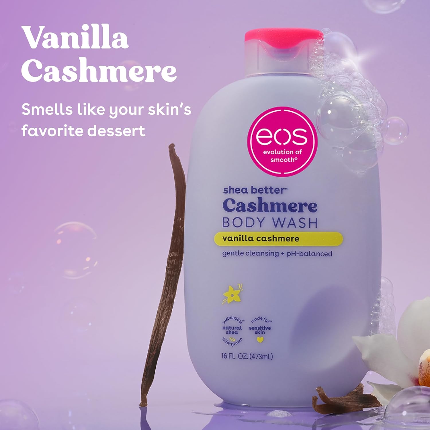 eos Body Wash, Vanilla, Moisturizing Creamy Gel Formula with Shea Butter, Glycerin, Vitamin E, pH Balanced, Sensitive Skin, Vegan, 16 fl oz - Image 2