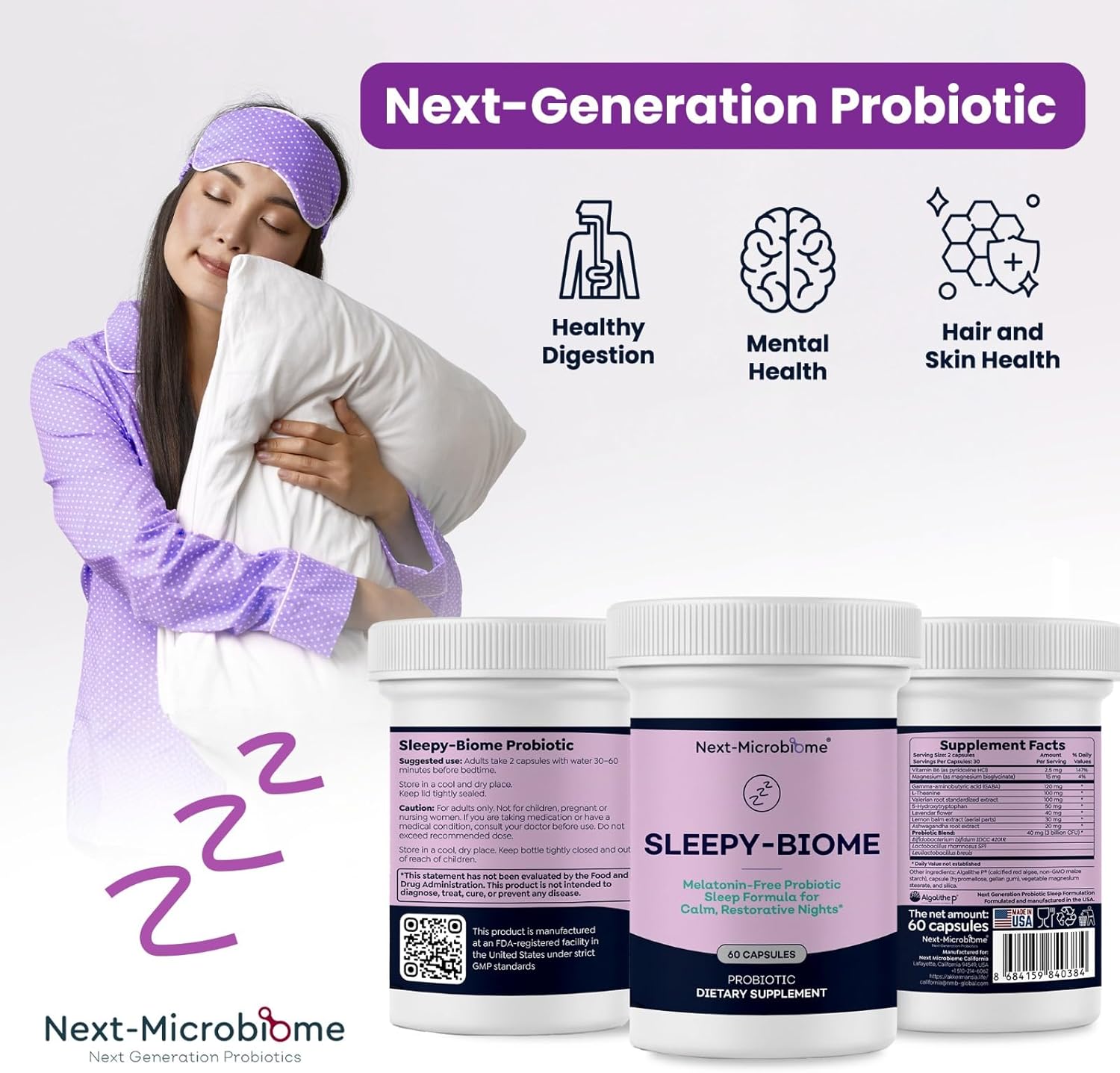 Sleep Supplement Without Melatonin – Sleepy-Biome Natural Sleep Aid for Calm, Restful Nights | Probiotic Gut-Brain Formula with GABA, L-Theanine, 5-HTP, Valerian & Ashwagandha (60 Capsules) - Image 6