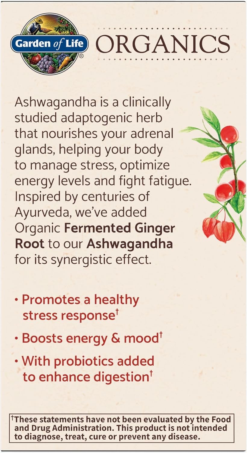 Garden of Life Organic Ashwagandha Supplement with Probiotics & Ginger - Stress, Mood & Energy Support, Vegan, Gluten Free, Non GMO, 2 Month Supply, 60 Tablets - Image 10
