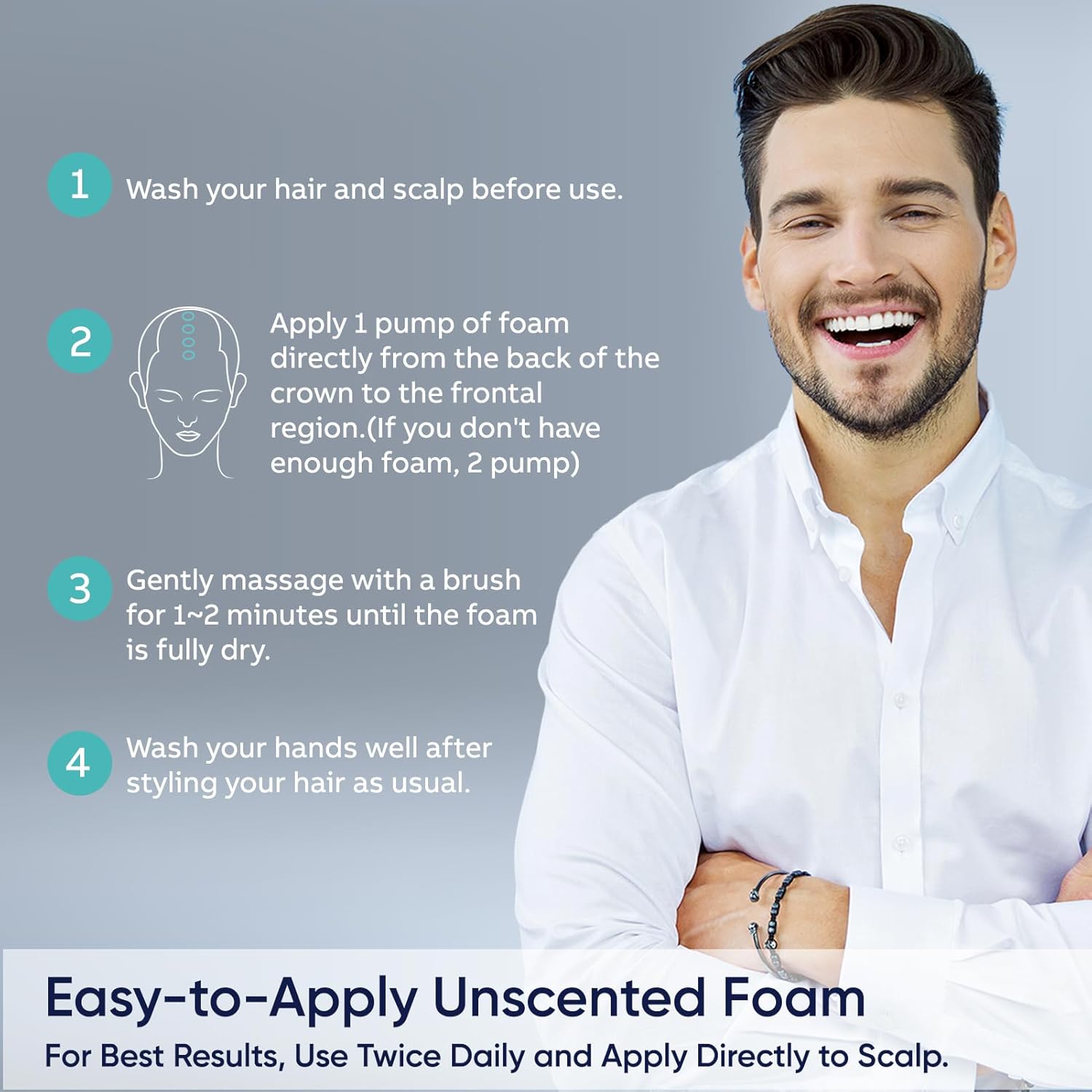 5% Minoxidil Foam for Men, Minoxidil for Men Foam, Minoxidil for Women Hair Growth with Biotin & Castor Oilfor Thicker, Fuller Hair, Fast-Absorbing Formula 180ML-3 Packs - Image 8