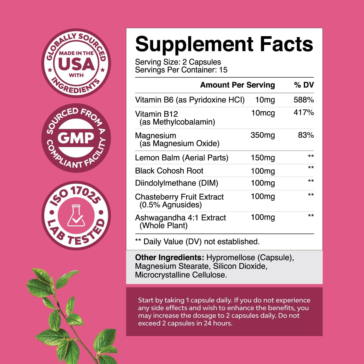 PMS Support Supplement for Women – Hormone Balance for Women & Menstrual Ease with DIM, Chasteberry, Black Cohosh & Ashwagandha - for Period Cramps Ease, Menopause Bloating, Mood Swing – 30 Ct - Image 3