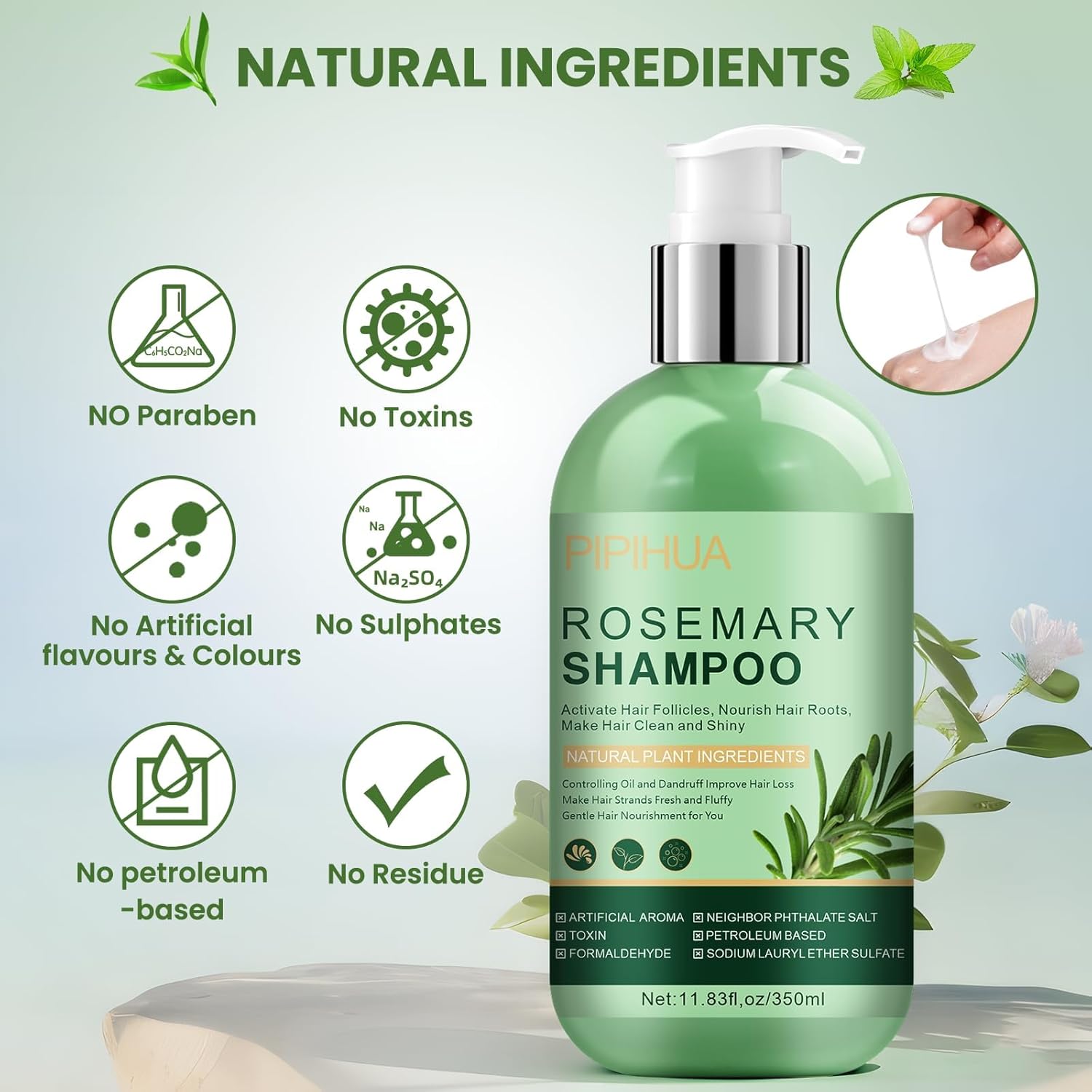 Rosemary Shampoo for Hair Growth: Thickening & Regrowth Formula for Women & Men - Rosemary Mint Strengthening Shampoo with Tea Tree Oil Biotin for Thinning & Loss Hair & Dry Damaged Care - Image 8