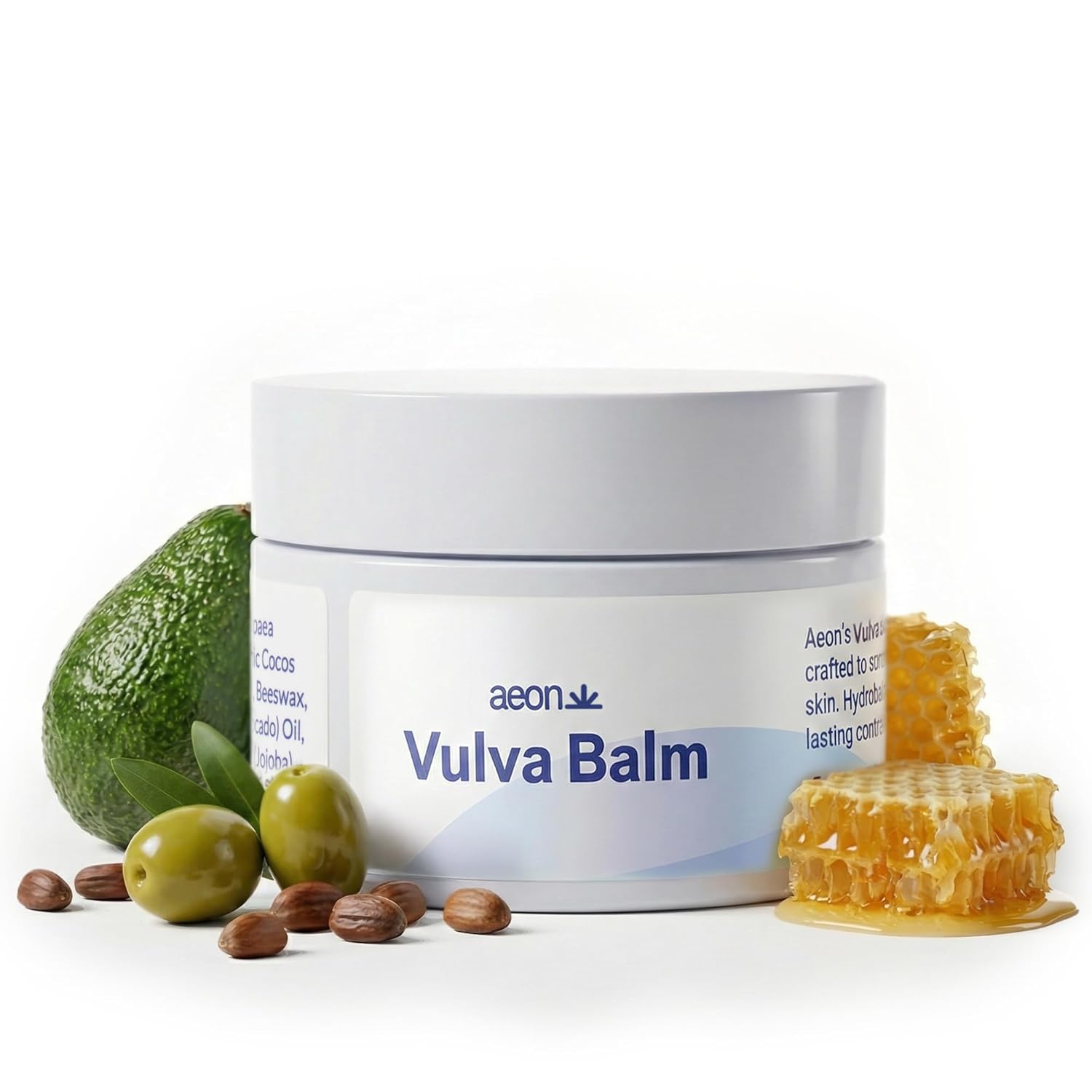 Aeon Vulva Balm – Organic External Vulvar Moisturizer for Daily Comfort & Dry, Sensitive Skin – Organic Argan & Coconut, Jojoba, Olive, Avocado Oils + Beeswax – Hormone Free, Fragrance Free
