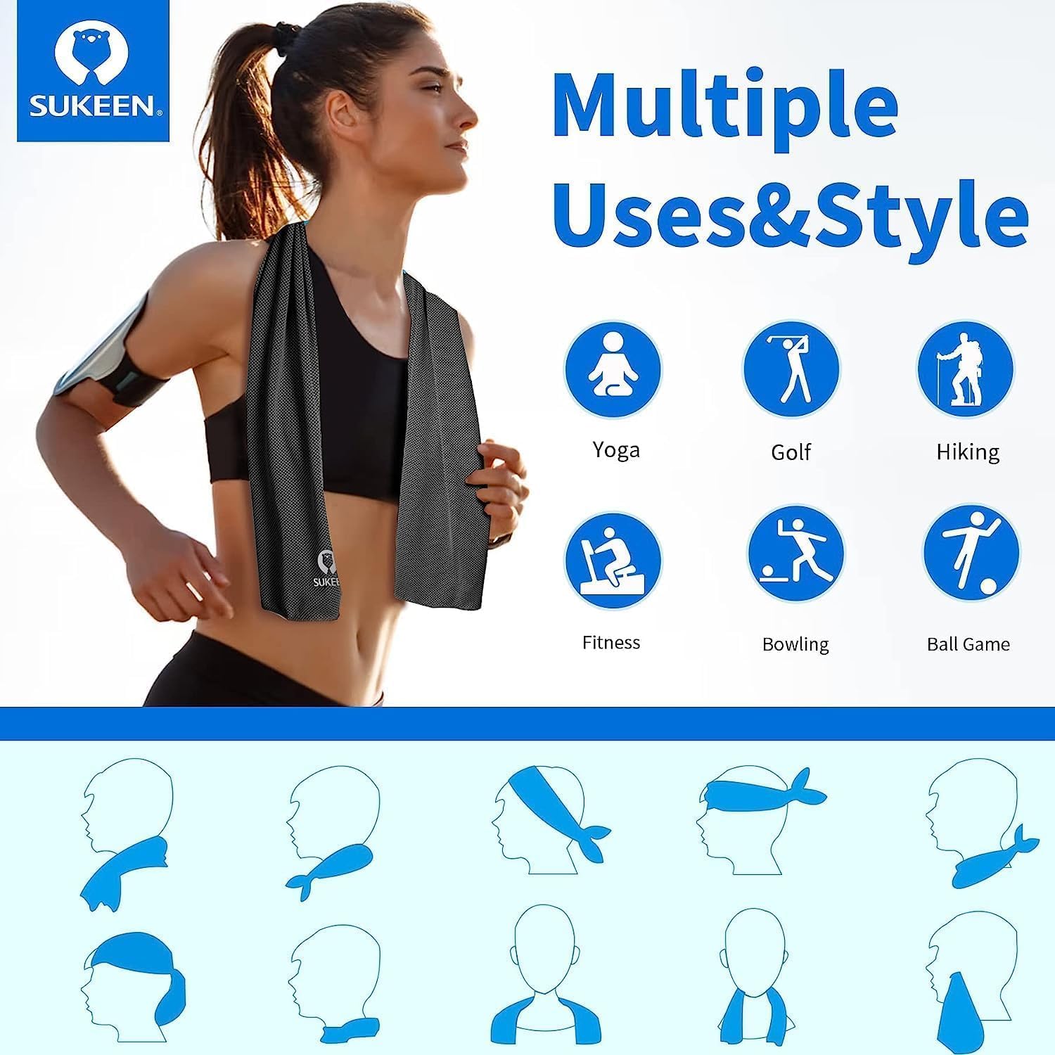 Sukeen 4Pack Cooling Towel (40"x12") for Neck and Face, Soft & Breathable Chilly Sports Towel, Quick-Drying Sweat Absorbing Cooling Neck Wraps Cooling for Yoga, Sport, Running, Workout - Image 4