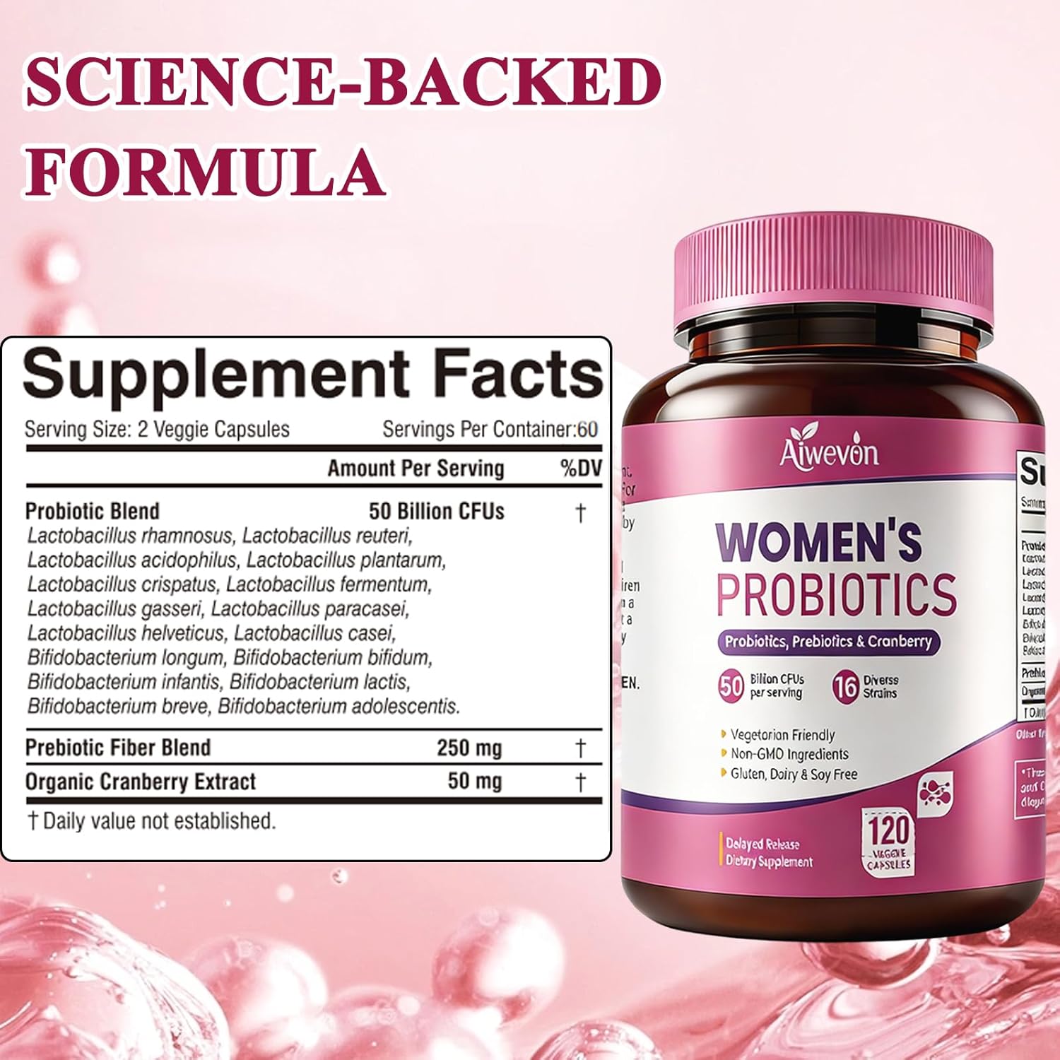 Women Probiotics 50 Billion CFU: Probiotics for Women with Prebiotics & Cranberry, 16 Strain Probiotic Supplement for Digestive Gut Health, Vaginal & Urinary Tract Support Vegan Probiotic 120 Capsules - Image 7