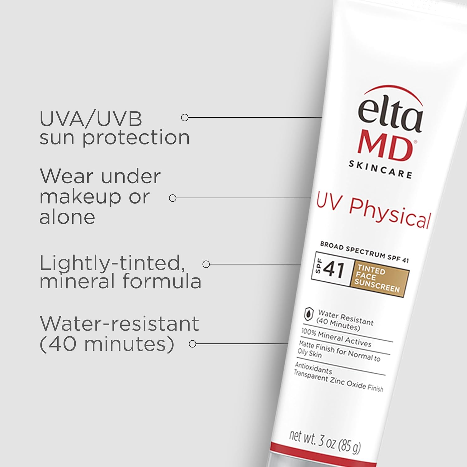 EltaMD UV Physical Tinted Sunscreen SPF for Face, 100% Mineral Active Sunscreen, Transparent Zinc Oxide Finish - Image 2