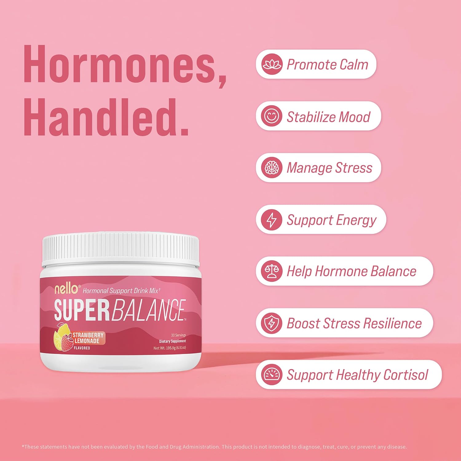 Nello Superbalance Hormonal Support Drink Mix, SRI-81 Shatavari, Myo-Inositol, Rhodiola Rosea, Vitamin C, Magnesium, Theobromine (30 Servings, Strawberry Lemonade) - Image 3