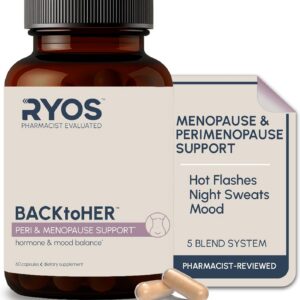 RYOS Menopause & Perimenopause Supplement for Women – Hot Flash & Night Sweat Support, Hormone Balance & Mood – Black Cohosh, DIM, Maca, Probiotics BACKtoHER, 60 Vegan Capsules