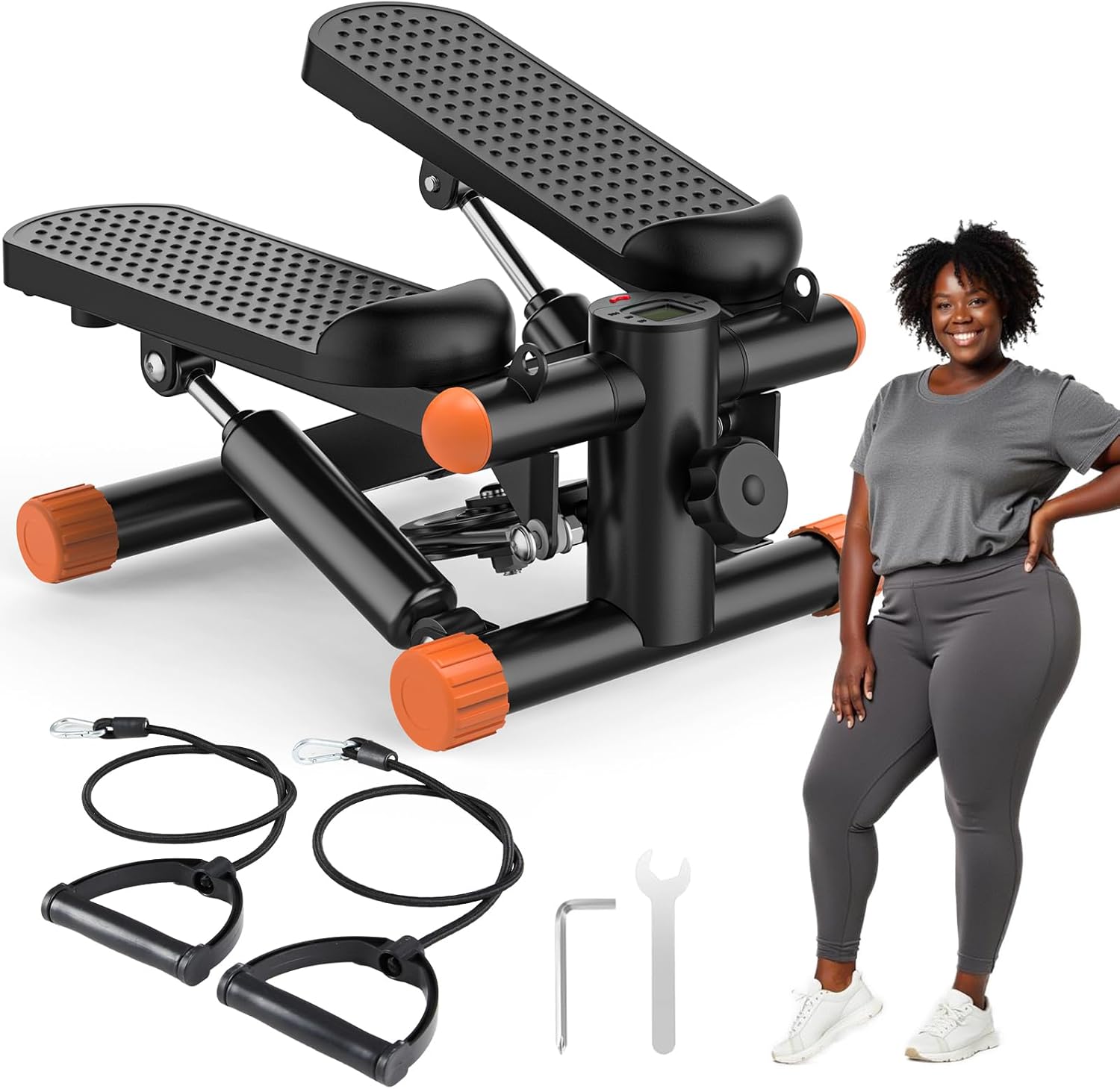 OLIXIS Steppers for Exercise At Home Workout Equipment, Mini Stepper Exercise Machine for Senior Citizens, Twist Stepper with Resistance Bands, Cardio Weight Loss Equipment Home Fitness