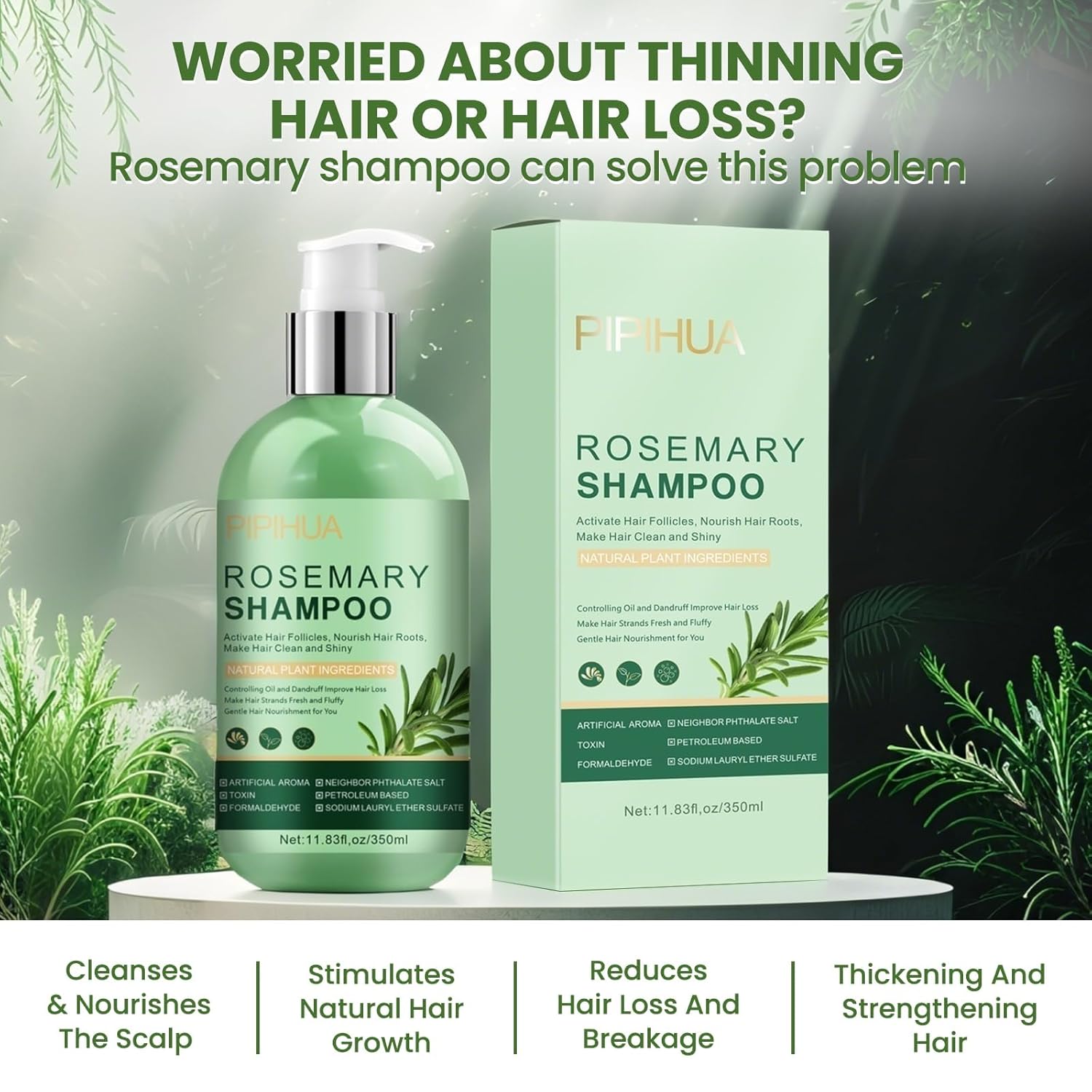 Rosemary Shampoo for Hair Growth: Thickening & Regrowth Formula for Women & Men - Rosemary Mint Strengthening Shampoo with Tea Tree Oil Biotin for Thinning & Loss Hair & Dry Damaged Care - Image 3