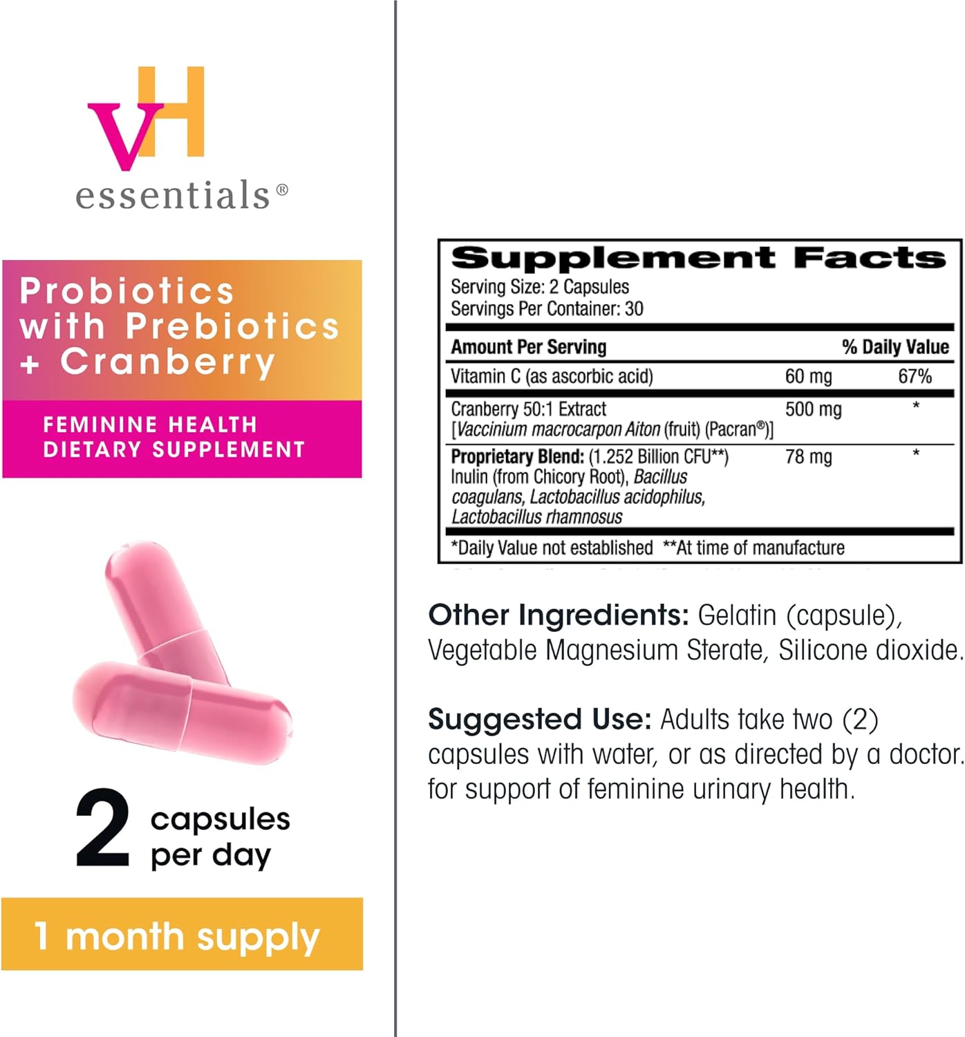 vH essentials Probiotics with Prebiotics and Cranberry Feminine Health Supplement - 60 Capsules - Image 6