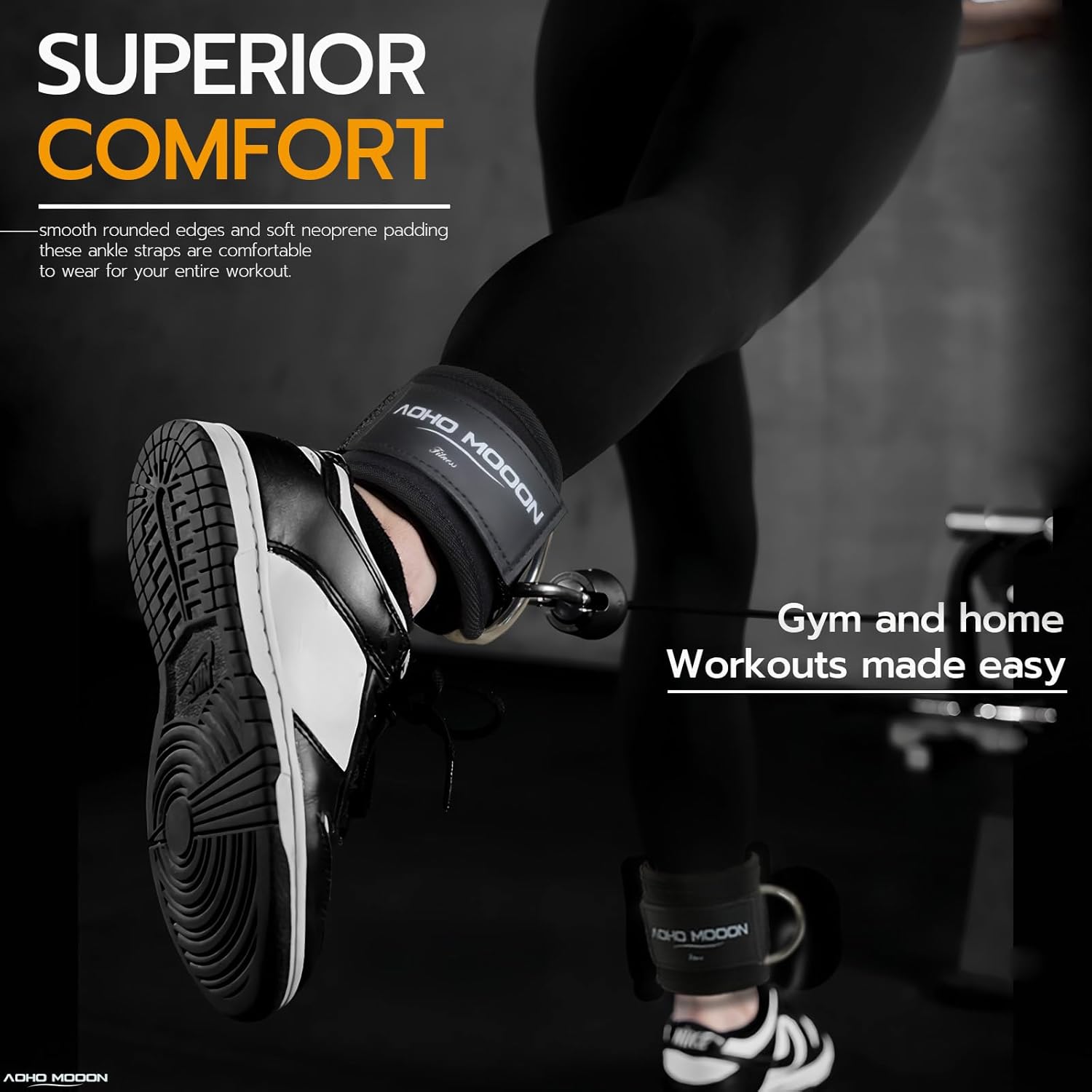 AOHO MOOON Velcro Comfortable Adjustable Padded Ankle Wrist Cuffs Neoprene Padded Straps D-Ring Glute Kickback for Cable Machine, Ideal for Glutes Exercises - Image 5