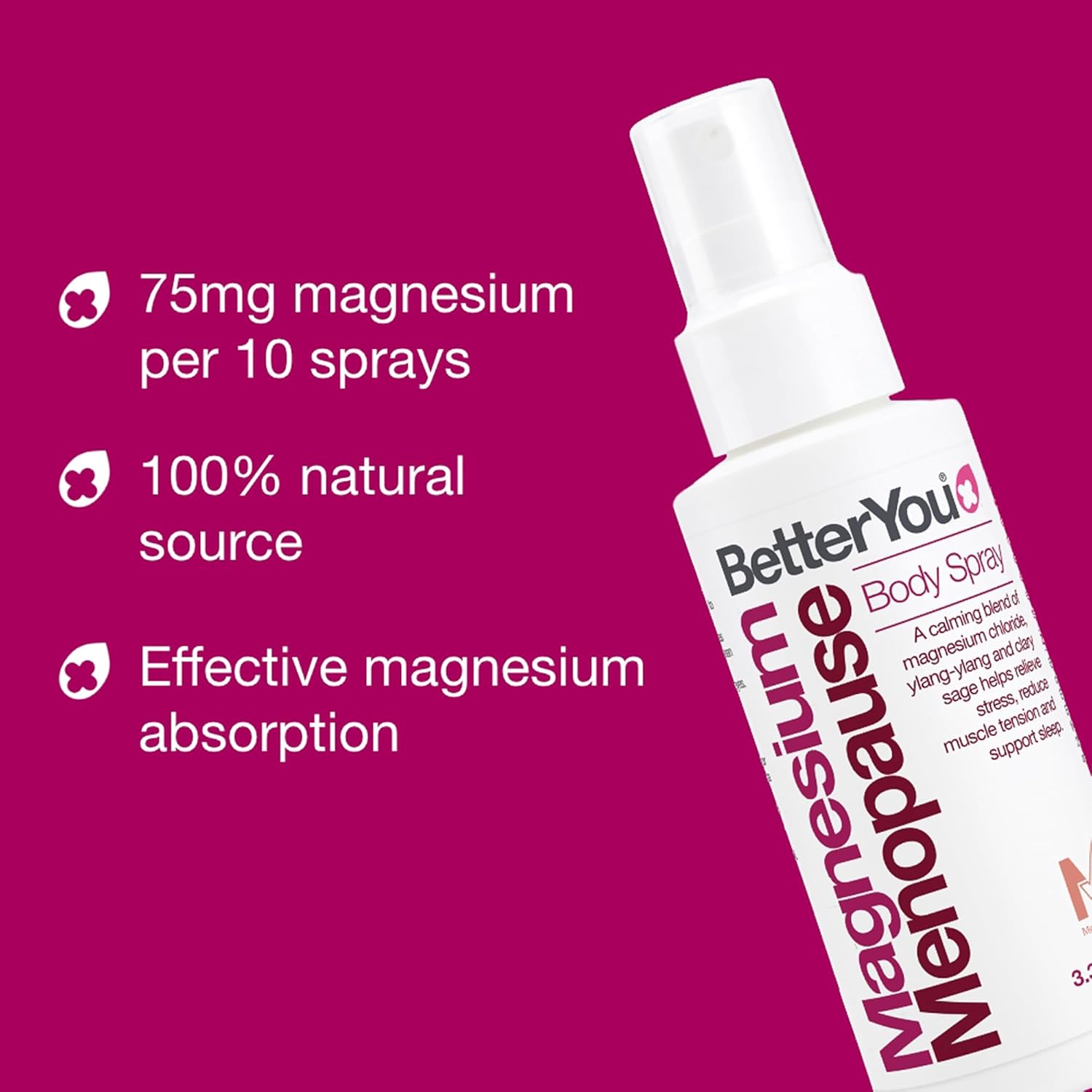 BetterYou Menopause Body Spray - Magnesium Chloride Spray for Menopause Relief - With Ylang Ylang and Clary Sage - Muscle and Sleep Support - 3.38 oz - Image 3