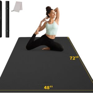 CAMBIVO Yoga Mat 72" x 48" Large Workout Mat for Home Gym Flooring | 6mm-12mm (0.24"-0.48") Extra Thick Exercise Mat for Apartment Fitness | High-Density TPE Cushioning for Joint Protection