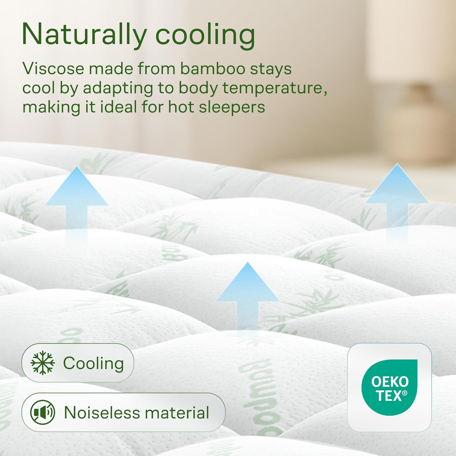 Niagara Sleep Solution Ultra Soft Full Size Mattress Topper - Viscose Made from Bamboo Pillow Top Mattress Pad for Back Pain Relief - Naturally Cooling for Hot Sleepers, Green - Image 3