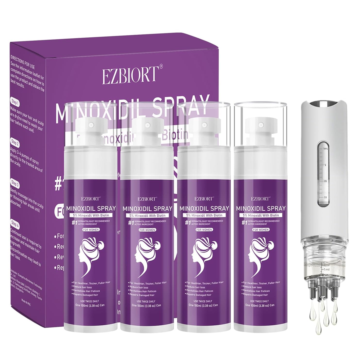 5% Minoxidil Spray for Women-Free minoxidil applicator included,monoxide for men hair Infused with Biotin, hers hair regrowth treatment, Supports Thicker and Fuller Hair & Beard (13oz, 7 Month Supply)
