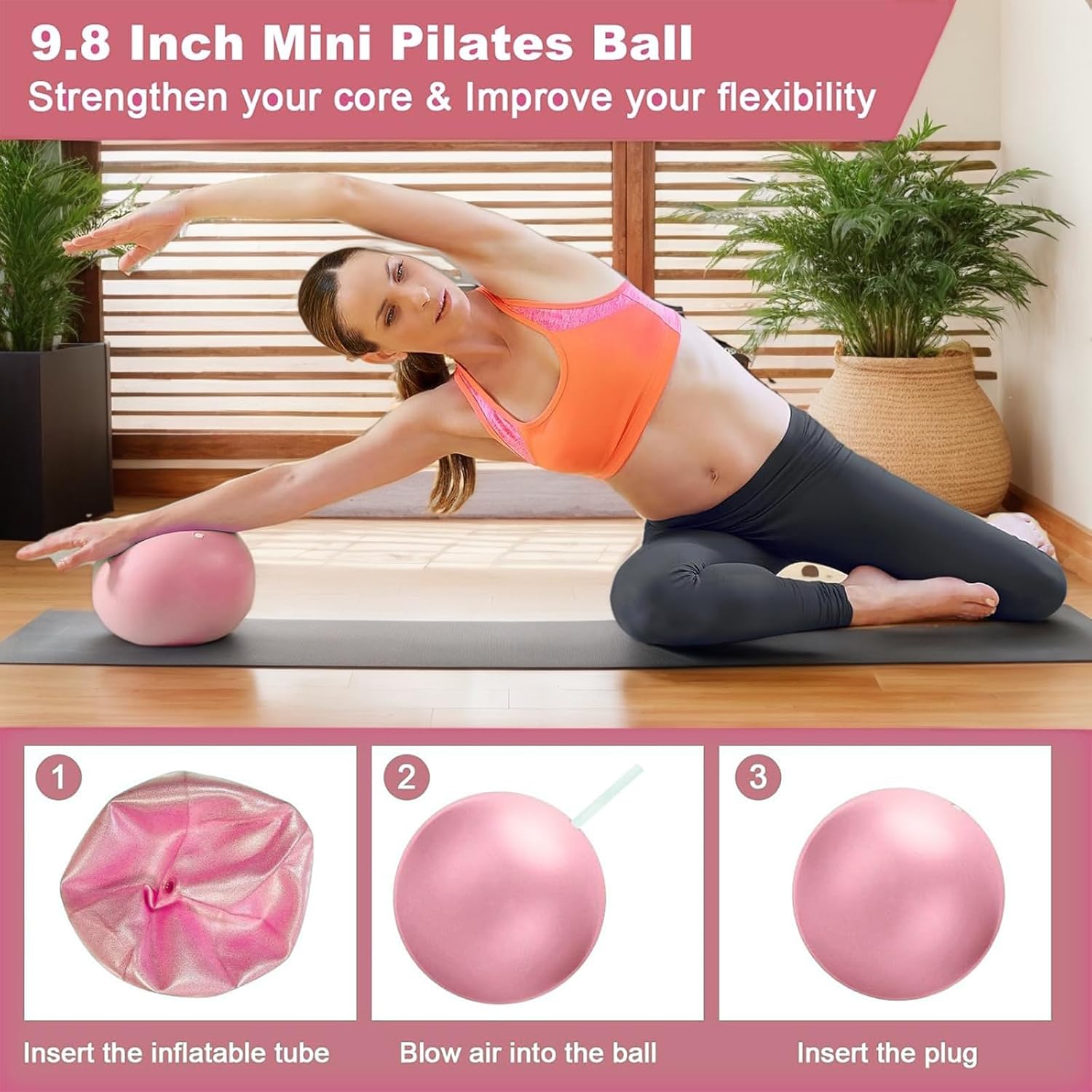Pilates Essentials Kit for Women, Yoga Exercise Equipment Set for Home Workouts with Mini Ball, Resistance Bands, Sliding Disks & Accessories - Fitness Set for Yoga & Pilates Beginners(Pink) - Image 4