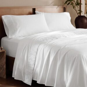 Bedsure Queen Sheet Set - 4 Pieces Soft Queen Size Sheets - Breathable & Cooling - Hotel Luxury - Easy Care Polyester Microfiber Bedding for Kids, Women, Men, Bright White