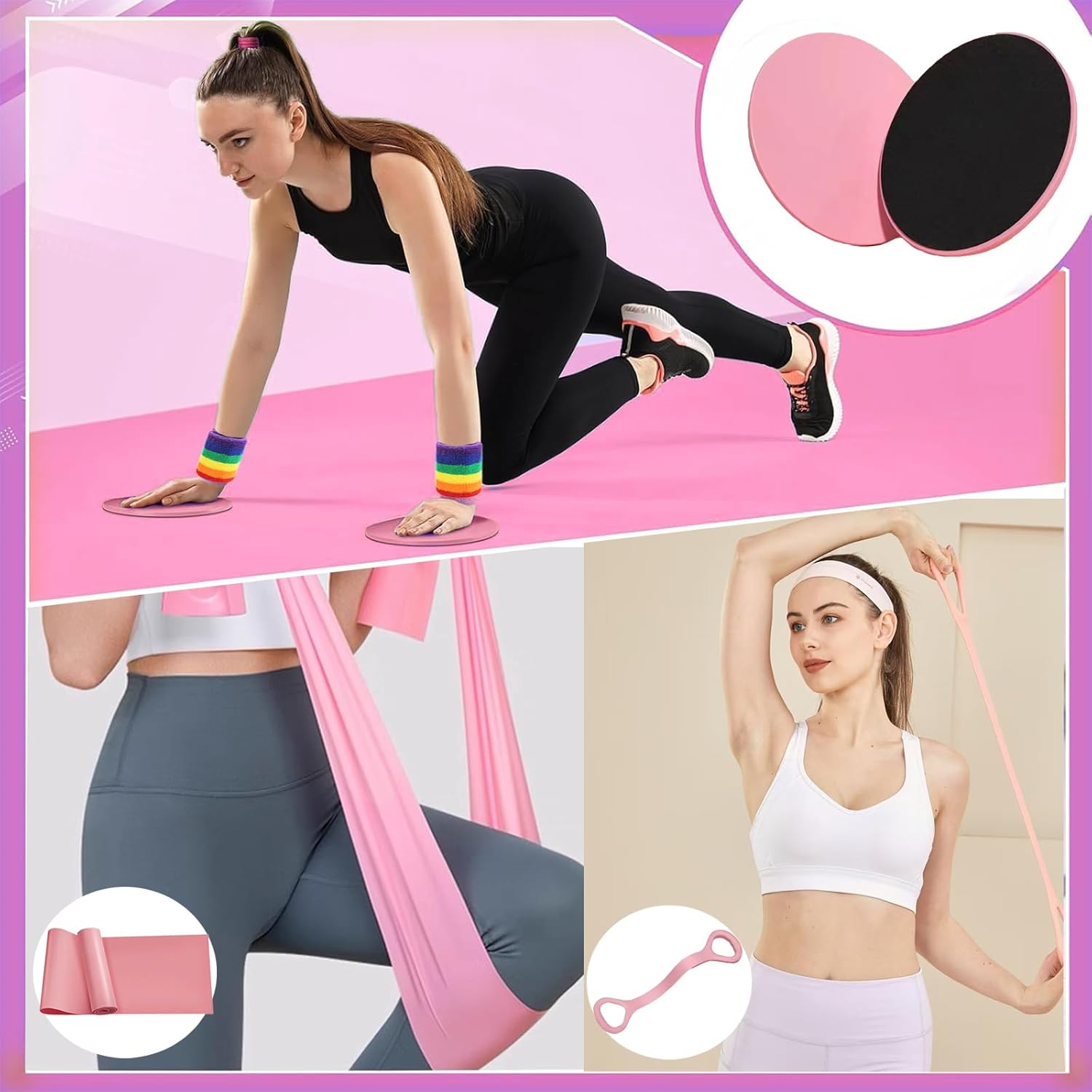 Pilates Essentials Kit for Women, Yoga Exercise Equipment Set for Home Workouts with Mini Ball, Resistance Bands, Sliding Disks & Accessories - Fitness Set for Yoga & Pilates Beginners(Pink) - Image 7