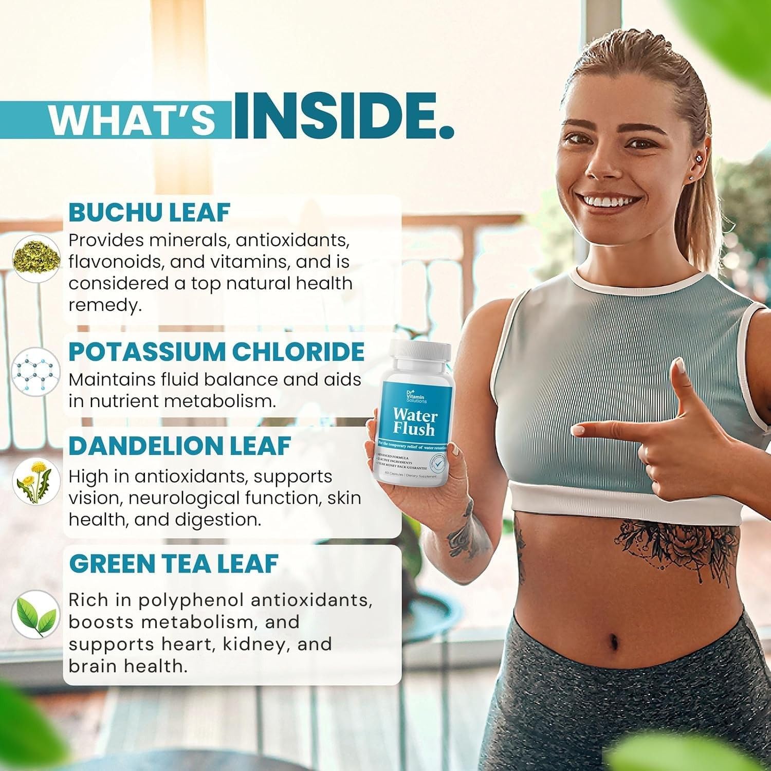 Diuretic Water Pills for Weight Control - Instant Relief from Bloat and Swelling - Green Tea, Cranberry, Dandelion Leaf Extract - Water Retention Pills for Women & Men, 120 Caps - Image 8