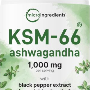 KSM-66 Ashwagandha 1,000mg Per Serving | 120 Veggie Capsules with Black Pepper for Better Absorption & Fat Soluble Vitamin C | Potent Root Extract | Stress, Relaxation, & Sleep Support | Filler Free