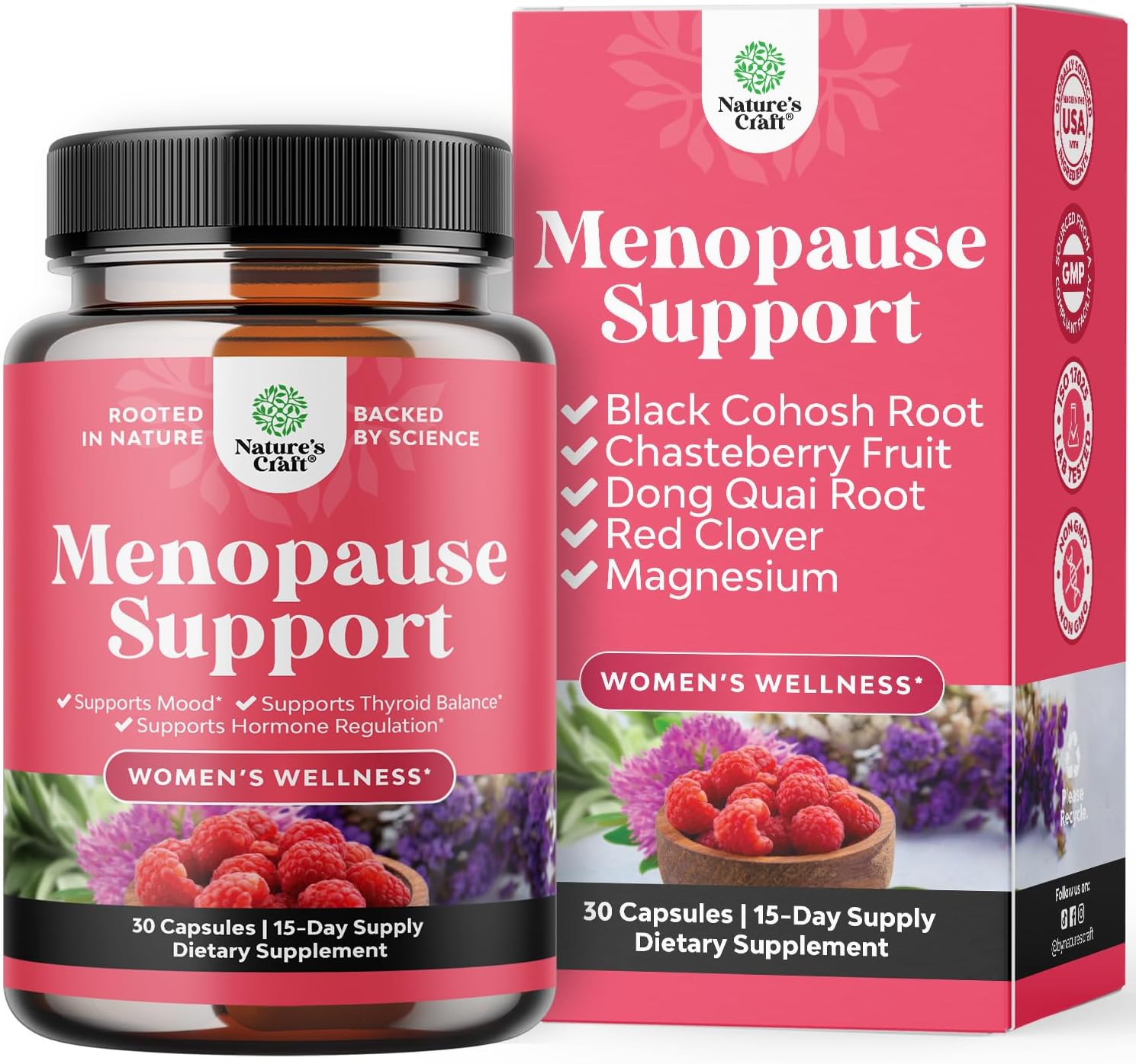 Complete Herbal Menopause Supplement for Women - Multibenefit Menopause Ease Hormone Balance for Women for Night Sweats Mood and More with Dong Quai Vitex Chaste Berry and Black Cohosh - 30 Count