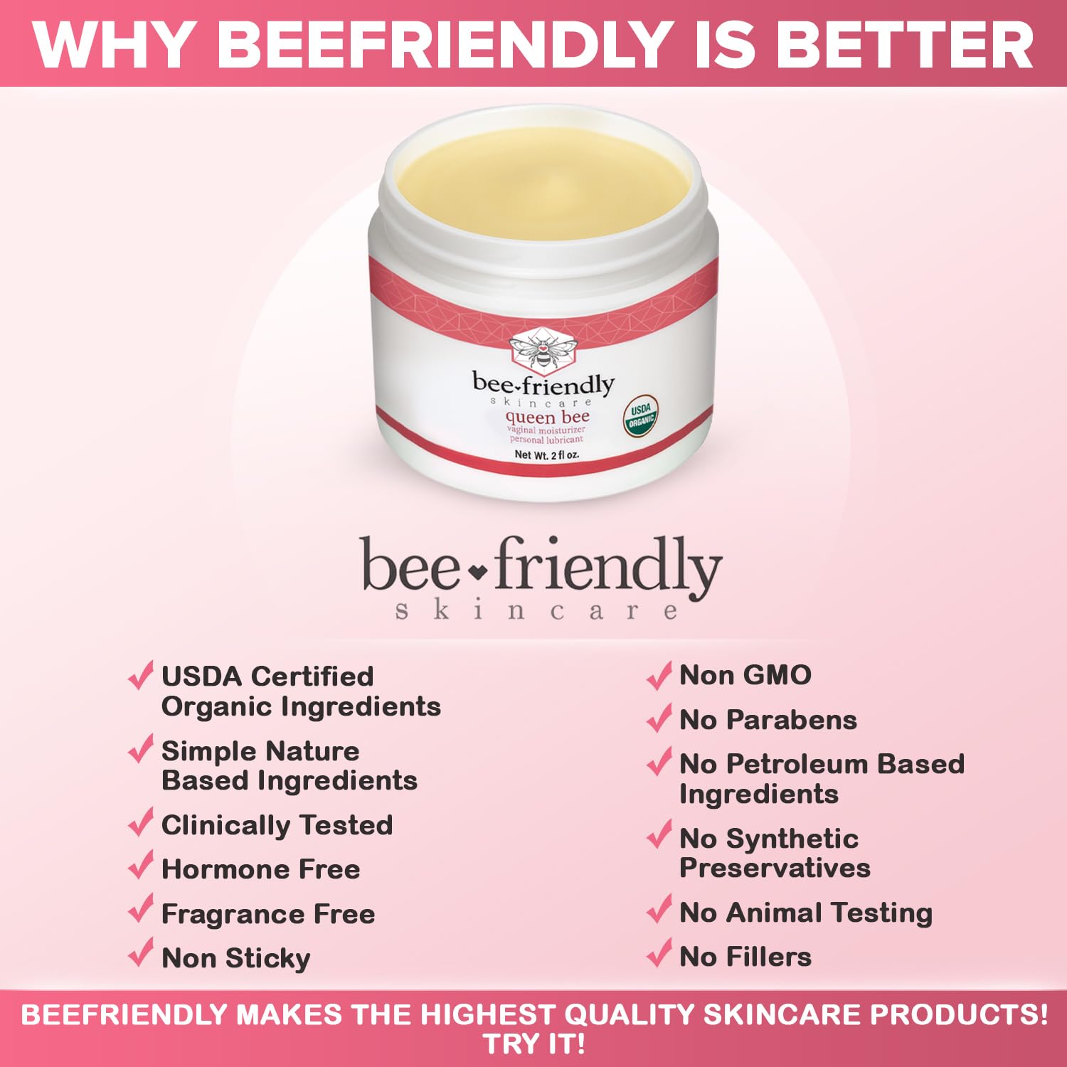 BeeFriendly Organic Vaginal Moisturizer, USDA Certified, Natural Vulva Cream For Dryness, Itching, Irritation, Redness, Chafing Of Vagina Due To Menopause & Thinning 2 oz - Image 5