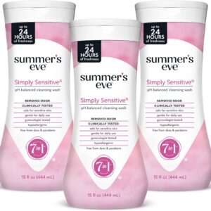 Summer’s Eve Simply Sensitive All-Over Daily Feminine Wash, Gentle pH-Balanced Body Wash for Women, Feminine Care to Remove Vaginal Odor, Gynecologist Tested, 15 Fl Oz, Pack of 3