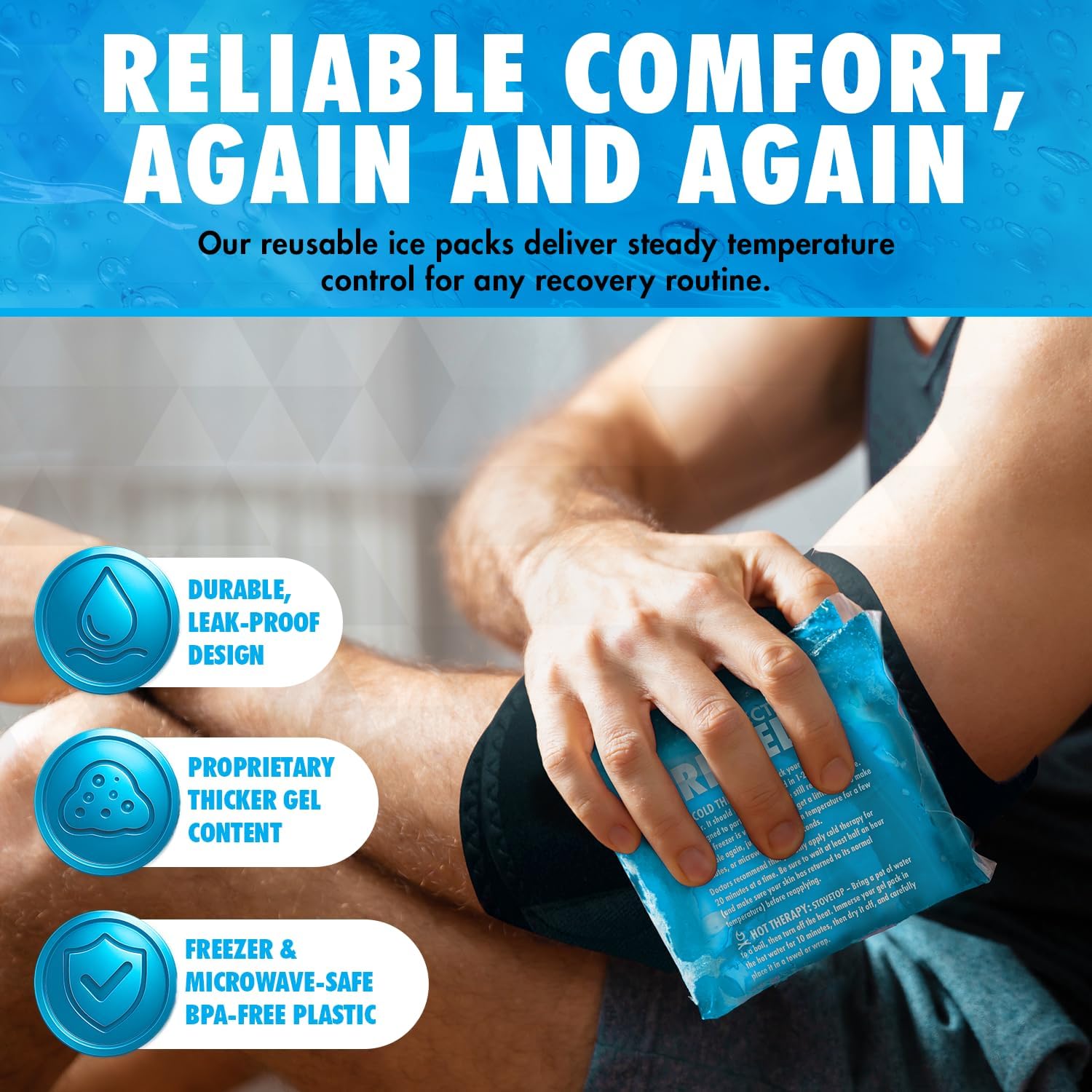 Perfect Remedy Reusable Gel Ice Pack 2-Pack – Hot & Cold Therapy Packs for Pain Relief, Flexible Leakproof Ice Packs for Injuries, Swelling, Muscle Recovery (Blue) - Image 6
