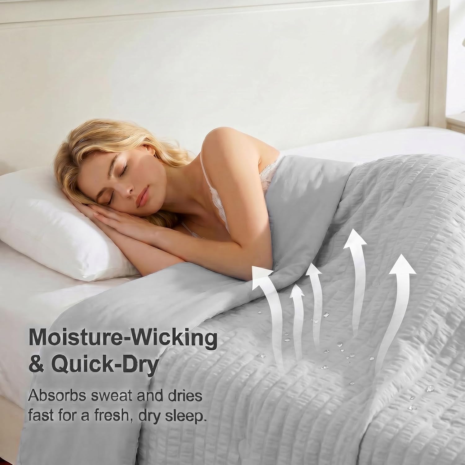 Cooling Comforter Queen Size 90"x90", Dual-Sided Seersucker & Q-Max>0.4 Cooling Blanket, Breathable Fabric for Hot Sleepers Night Sweats Menopause & Sensitive Skin, All Season Pet Friendly, Dark Grey - Image 3