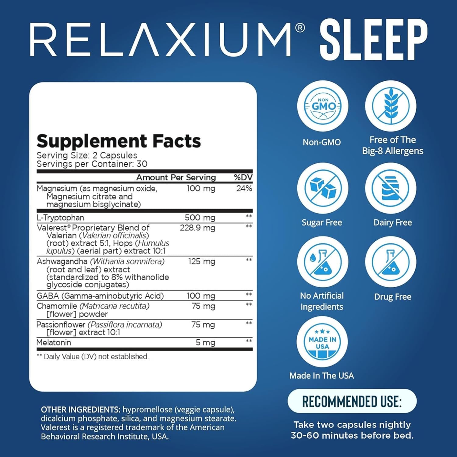 Relaxium Sleep Aid for Adults– Professional Strength Formula | 5mg Melatonin, Magnesium Glycinate, Valerest & Ashwagandha | Non-Habit Forming Sleep Support | 30-Day Supply - Image 2
