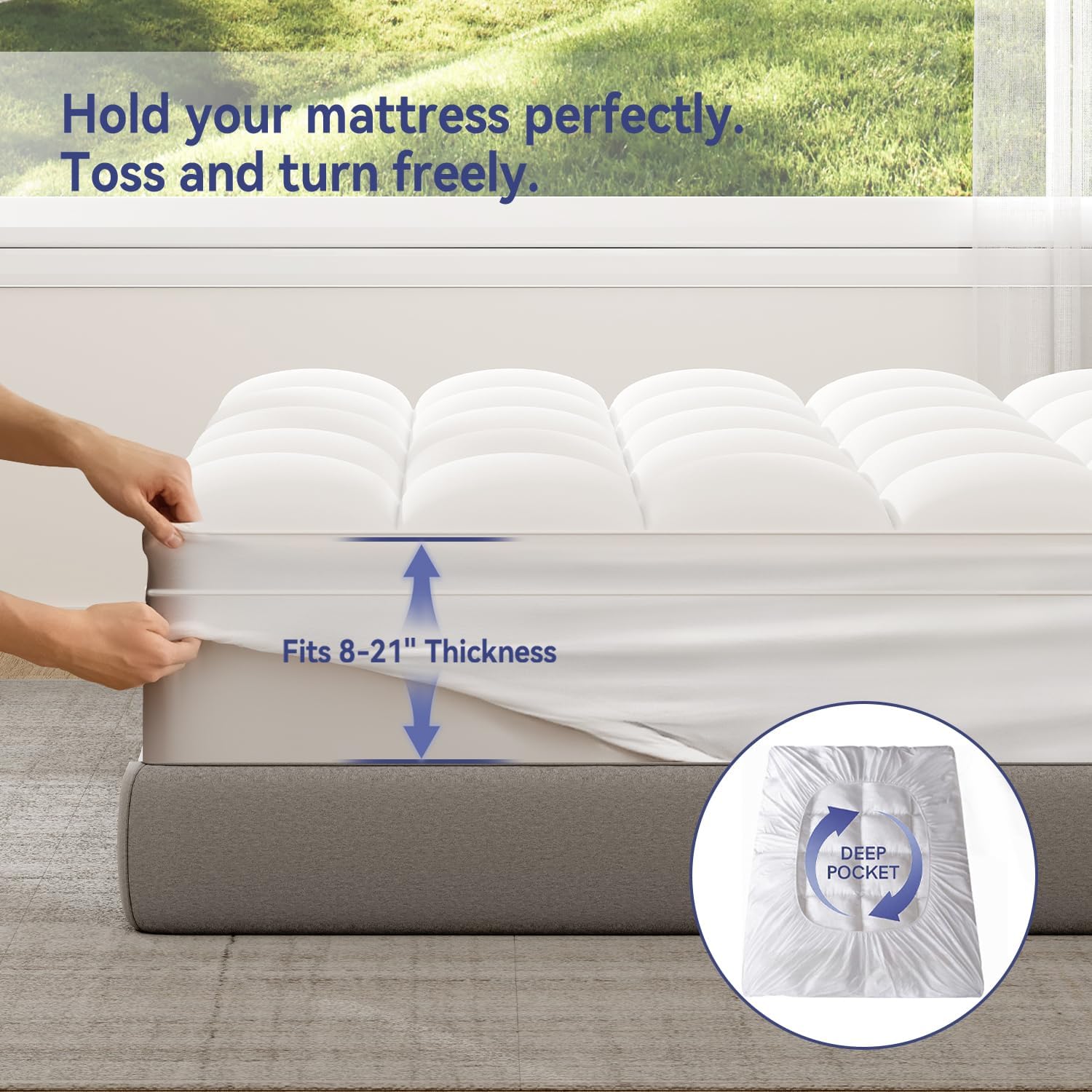 ELEMUSE Queen Mattress Topper for Back Pain, Extra Thick Mattress Pad Cover, Plush Soft Pillowtop with Elastic Deep Pocket, Overfilled Down Alternative Filling - Image 4