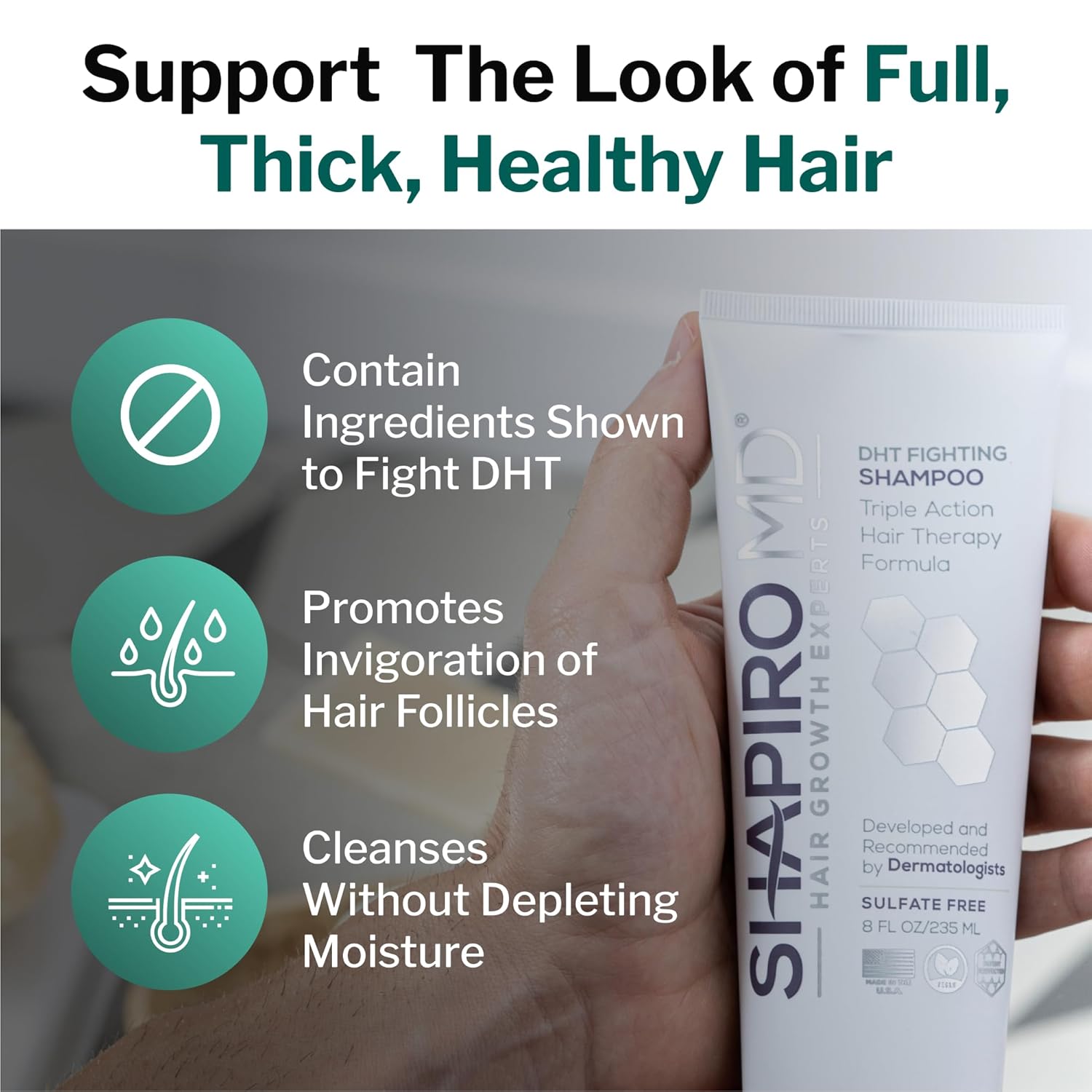 Shapiro MD Hair Growth Experts Hair Loss Shampoo | DHT Fighting Vegan Formula for Thinning Hair Developed by Dermatologists | Experience Healthier, Fuller and Thicker Looking Hair | 1 Month Supply - Image 5