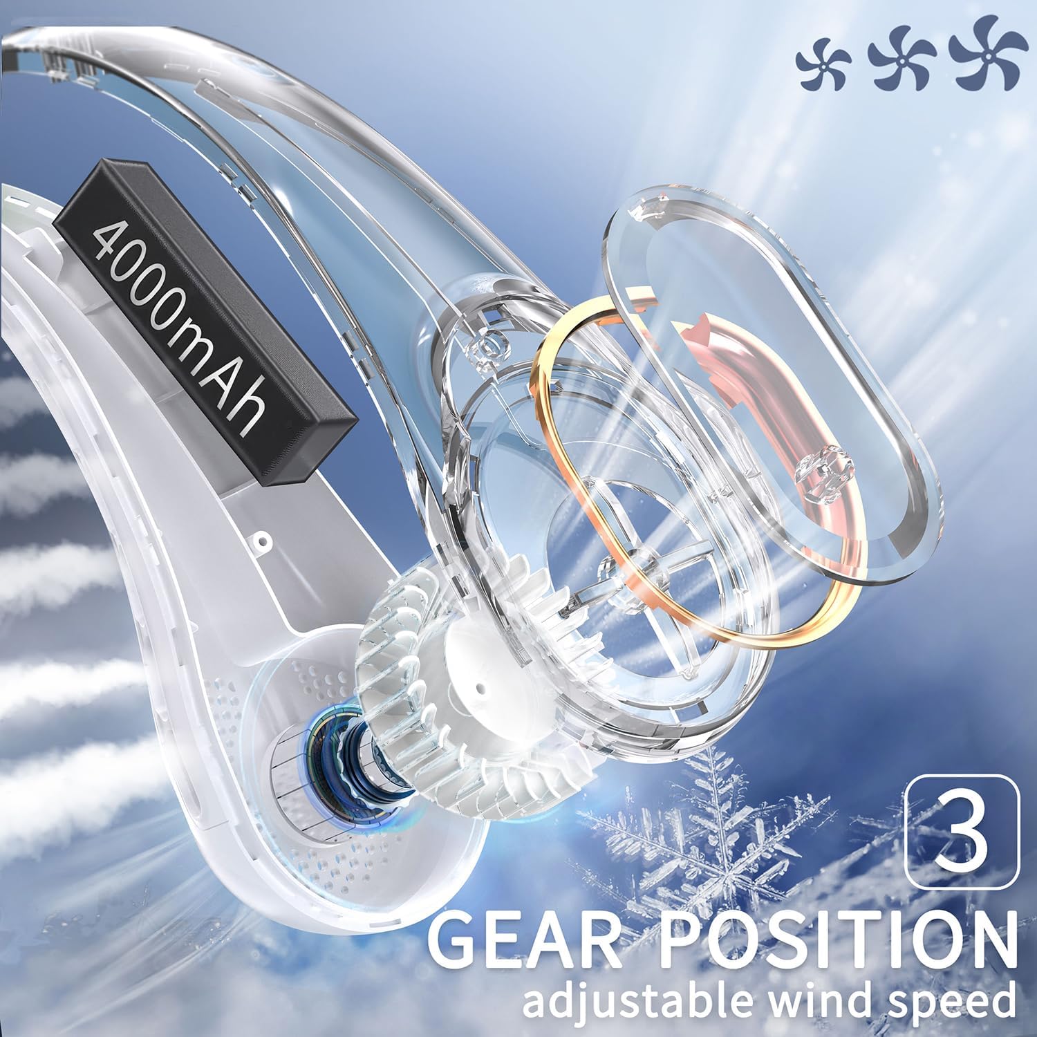 FrSara Neck Fan, Portable Personal Fan Strong Wind, 4000mAh, Air Volume,360° Cooling, No Hair Twisting, Air Volume On 2 Sides, Non-Slip, Quick Charge, Long Use Time, Birthday Gift for Women, Dad, Men - Image 4