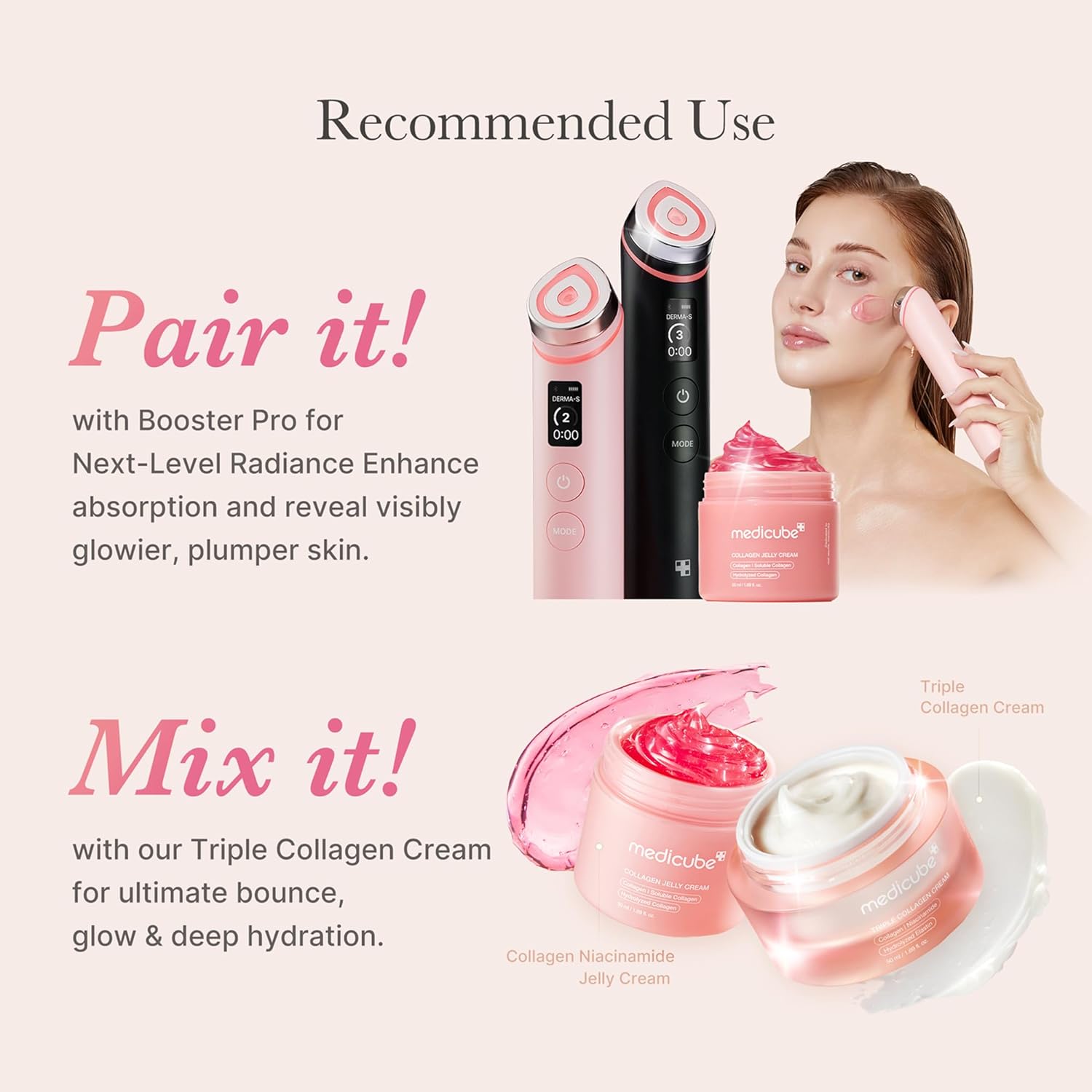 medicube Pink Skincare Set – Glass Glow Skin Care Kit with Booster Device & Collagen Cream (Korean Skincare) - Image 9