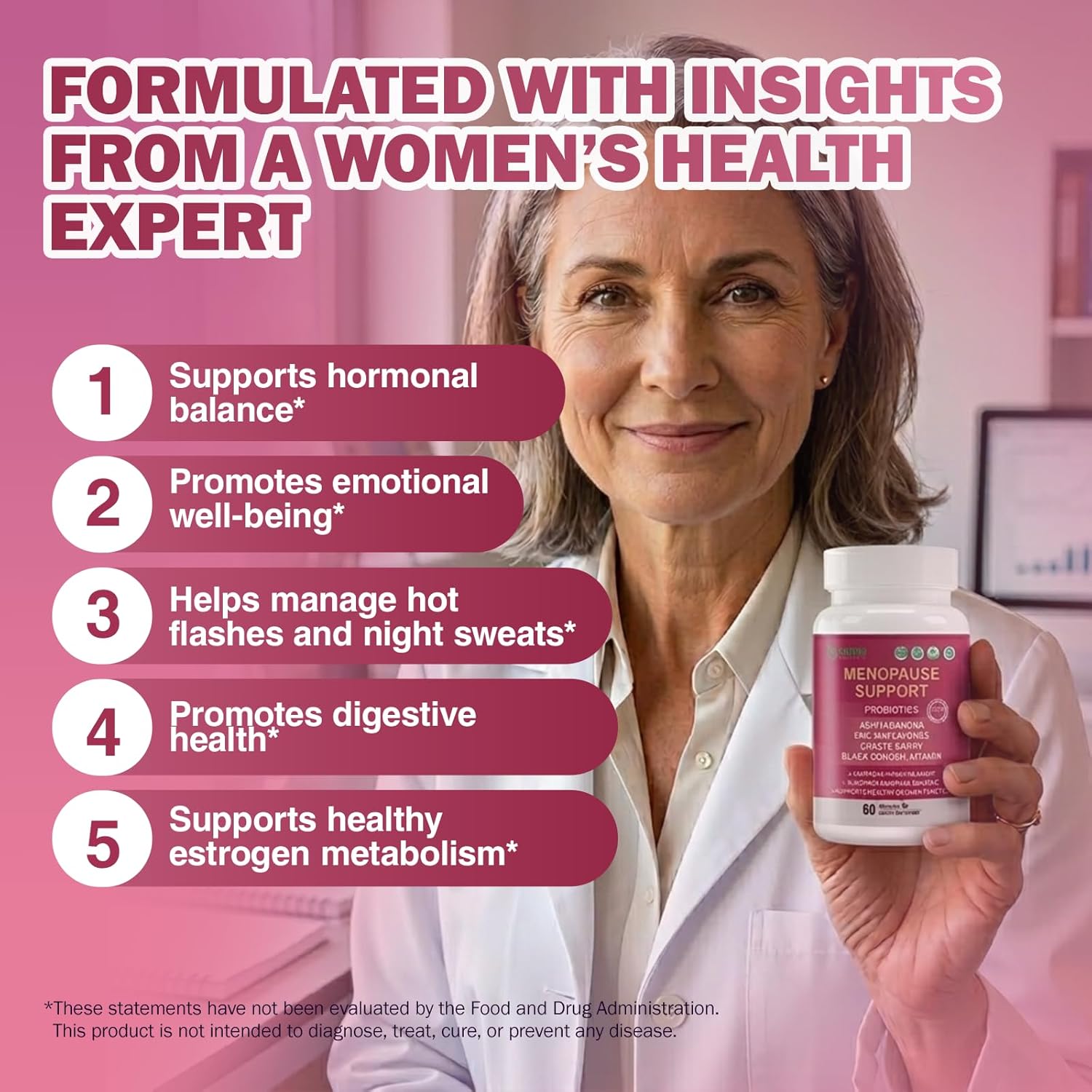 Menopause Supplements for Women with Probiotics, DIM, Black Cohosh, Chasteberry & Soy Isoflavones Support Hormone Balance & Helps Relieve Hot Flashes, Night Sweats - 60 Servings (Made & Tested in USA) - Image 3
