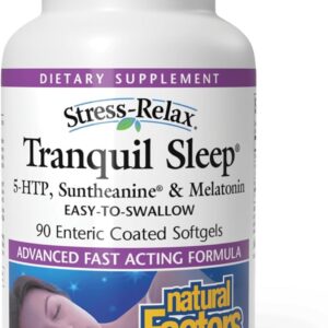Stress-Relax Tranquil Sleep by Natural Factors, Sleep Aid with Suntheanine L-Theanine, 5-HTP, Melatonin, 90 Softgels