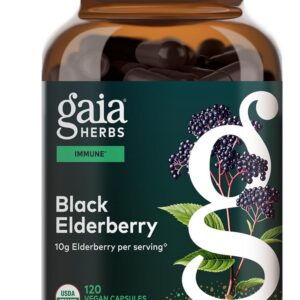 Gaia Herbs Black Elderberry - Daily Immune Support Supplement to Help Support Wellness - with Black Elderberries & Acerola Fruit for Antioxidant Support* - 120 Vegan Capsules (60 Servings)