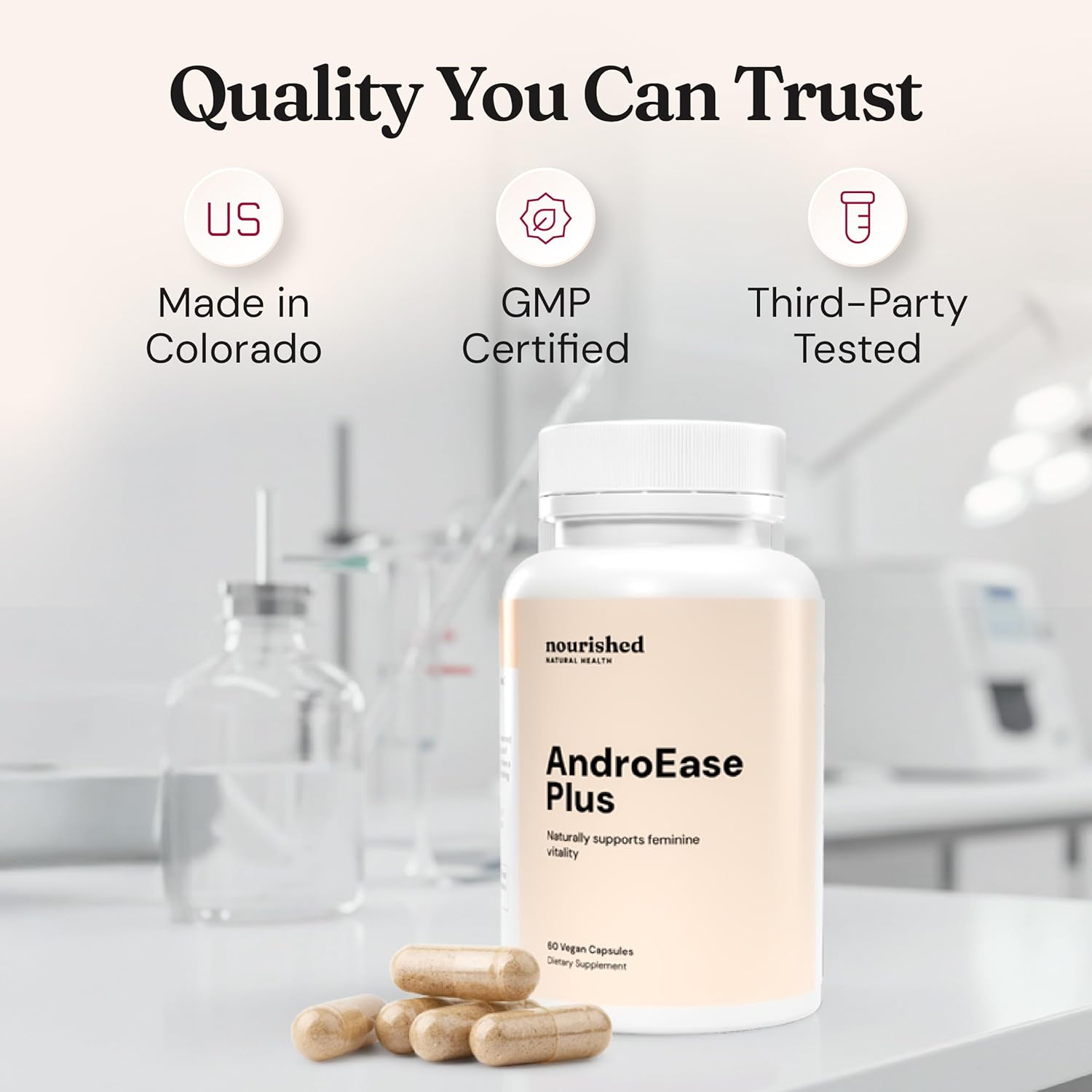 Nourished AndroEase Plus - Vegan Hormone Balance for Women - Zinc, Reishi, Green Tea and Saw Palmetto for Women - for Energy, Vitality, Facial Hair and Daily Wellness - 60 Capsules, Made in USA - Image 7