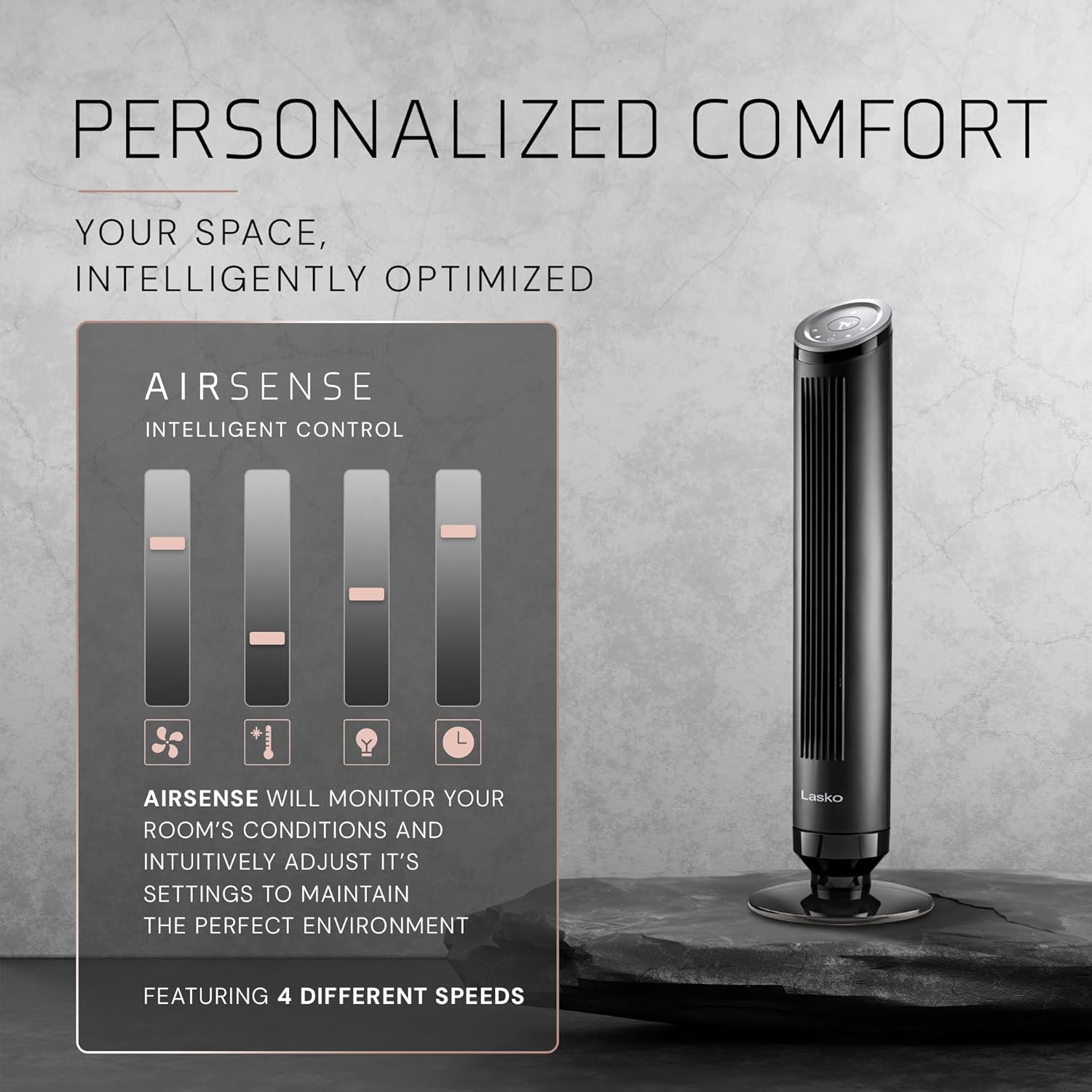 Lasko Ascend 36″ Tower Fan with Remote – Quiet Oscillating Floor Fan with Air Filter, 90° Oscillation, 29 ft/s Airflow, Smart Cooling for Bedroom & Home (Black, OST100) - Image 6