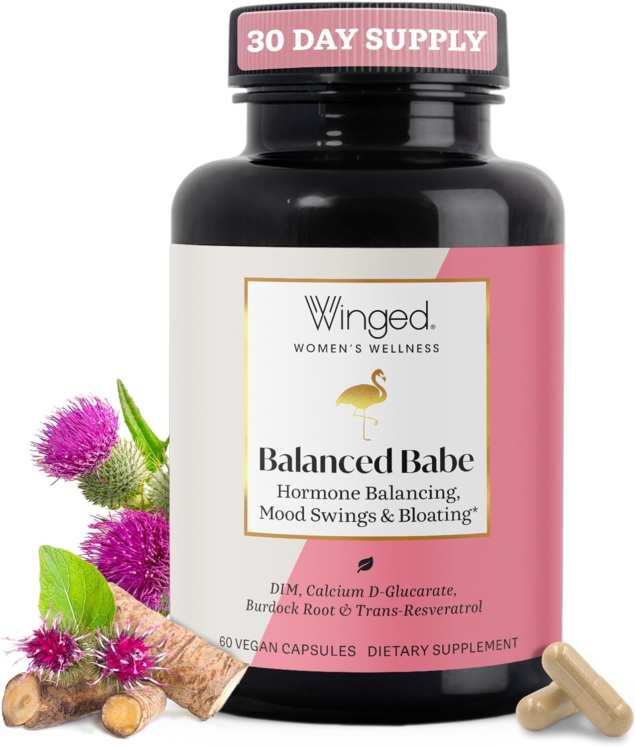 Winged Wellness Balanced Babe – Hormone Balance Supplement for Women (DIM, Milk Thistle) for PMS, Acne & Mood Support – 60 Capsules