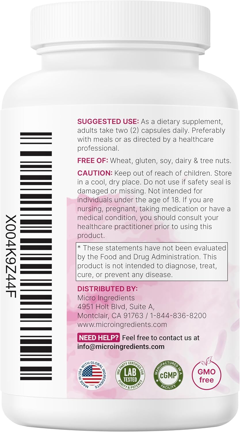 Micro Ingredients Probiotics for Women 100 Billion CFU with Prebiotics, 120 Veggie Capsules | pH Balance, Urinary Tract, Vaginal & Gut Health Support* | 40 Strains with Cranberry, D-Mannose & More - Image 7