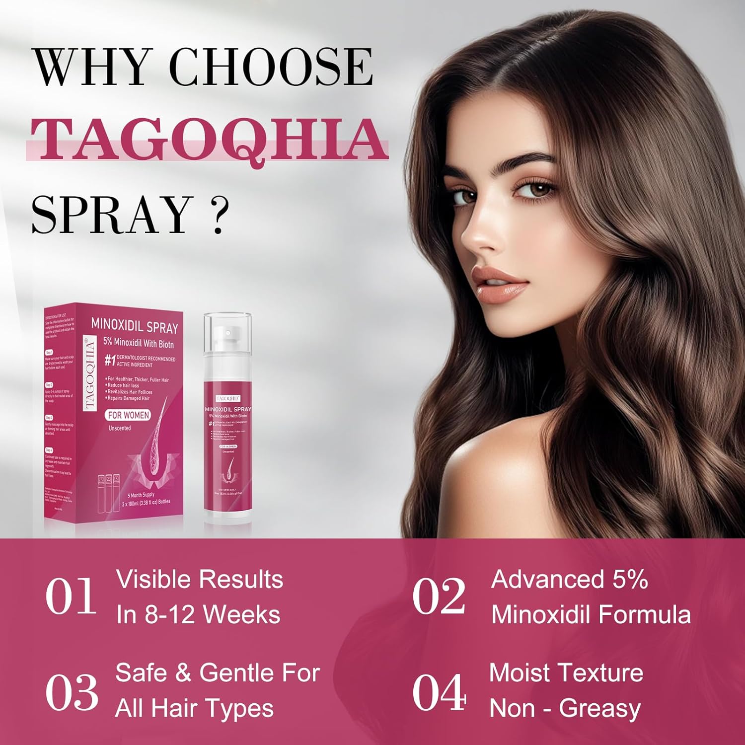 5% Minoxidil for Women Hair Regrowth Spray, hers hair regrowth treatment Infused with Biotin, Extra Strength Treatment to Combat Hair Loss and Thinning, 3 Bottles - Image 4