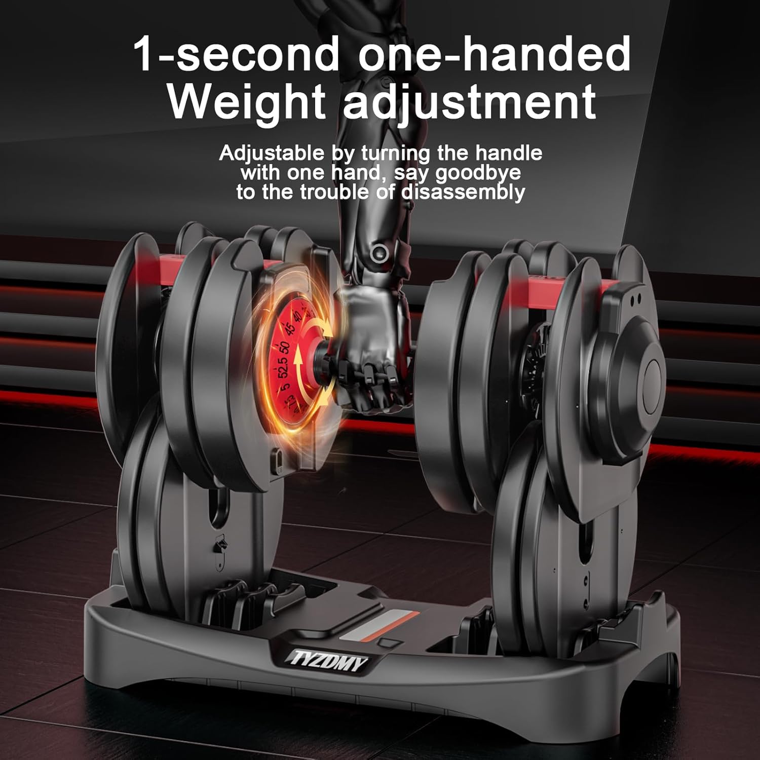 TYZDMY Adjustable Dumbbells Set of 2,Free Weights Dumbbells Set,Adjustable Dumbbell Set,52.5 lbs pair 105 lbs,15 in 1,for Men/Women Gym Equipment for Home Strength Training Equipment - Image 4