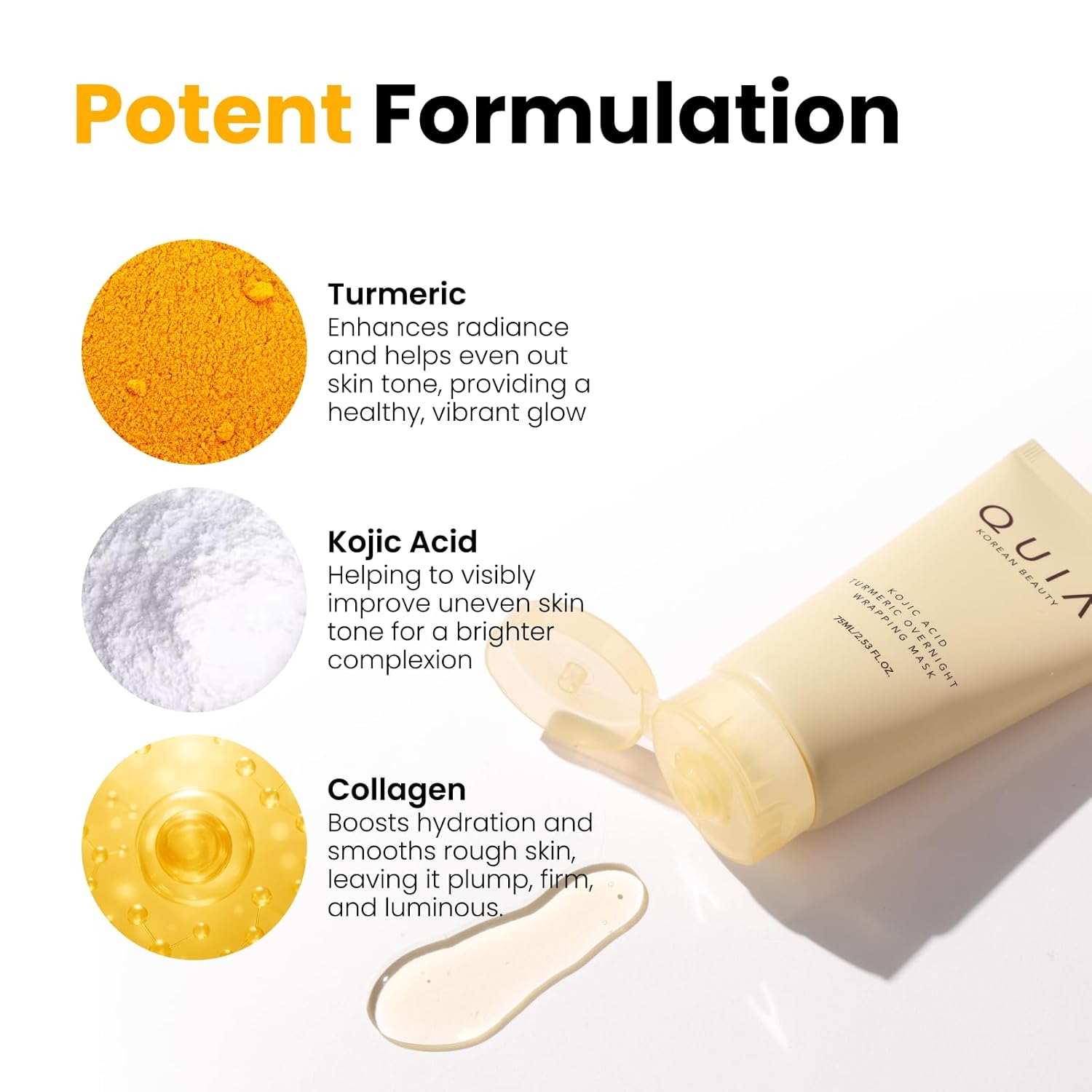 QUIA Turmeric + Kojic Acid Overnight Wrapping Mask – Hydration Mask for Glowing Skin – Evens Tone, Soothes Redness and Improves Skin Texture – Korean Skincare 75ML - Image 7
