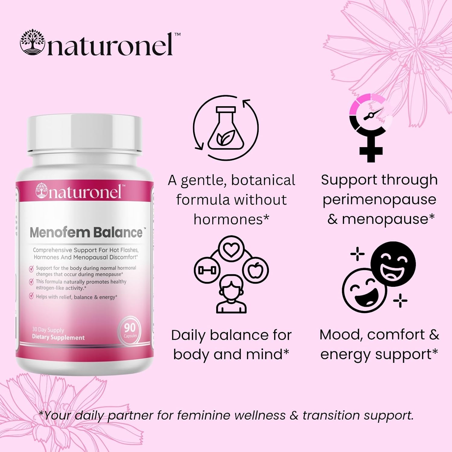 Menofem Balance – Women’s Hormone & Menopause Support with Black Cohosh, Red Clover, DIM, Probiotics & B Vitamins | Hot Flash & Mood Support | Menopause Supplements for Women - Image 5