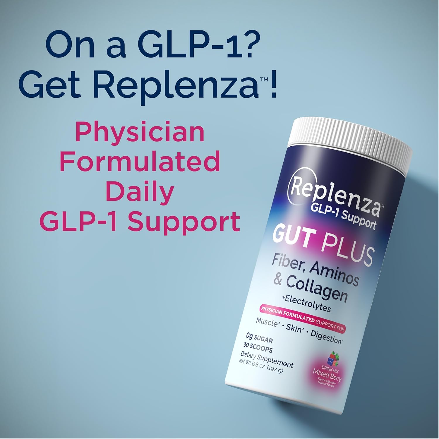 Replenza Daily Replenisher Nutritional Support Powder – Muscle Recovery, Digestive Health & Skin Elasticity Mix of Amino Acids, Prebiotics and Collagen Peptides – Mixed Berry Flavored, 30 Scoops - Image 4