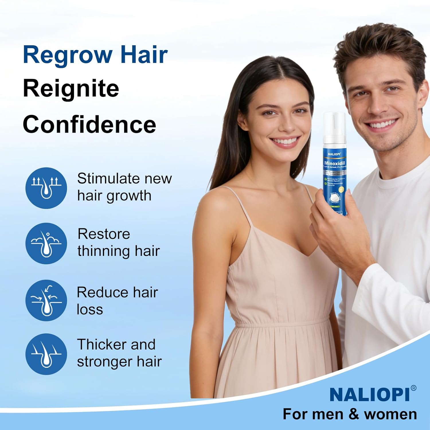 8 Pack 5% Minoxidil Foam for Men & Women, Hair Regrowth Treatment, Extra Strength, Biotin-Infused, Unscented, 8 Bottles (60ml Each), 8-Month Supply, Promotes Thicker & Fuller Hair - Image 6