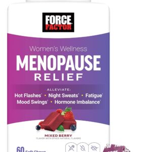Force Factor Menopause Relief Soft Chews – Hormone Balance & Hot Flash Support with Black Cohosh (Mixed Berry, 60 Chews)